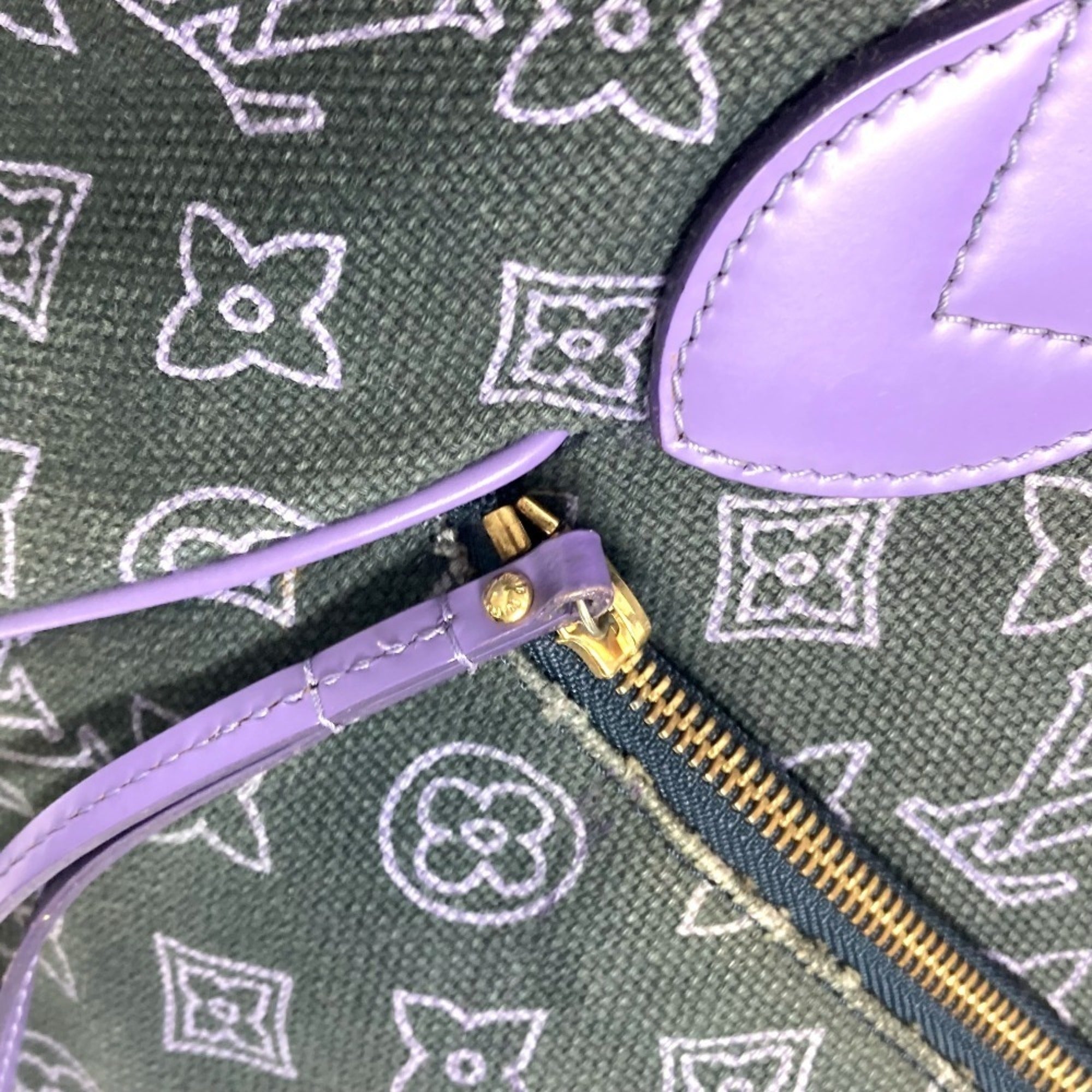 Louis Vuitton Purple Leather Canvas Shoulder Bag Tote Bag (Pre-Owned)