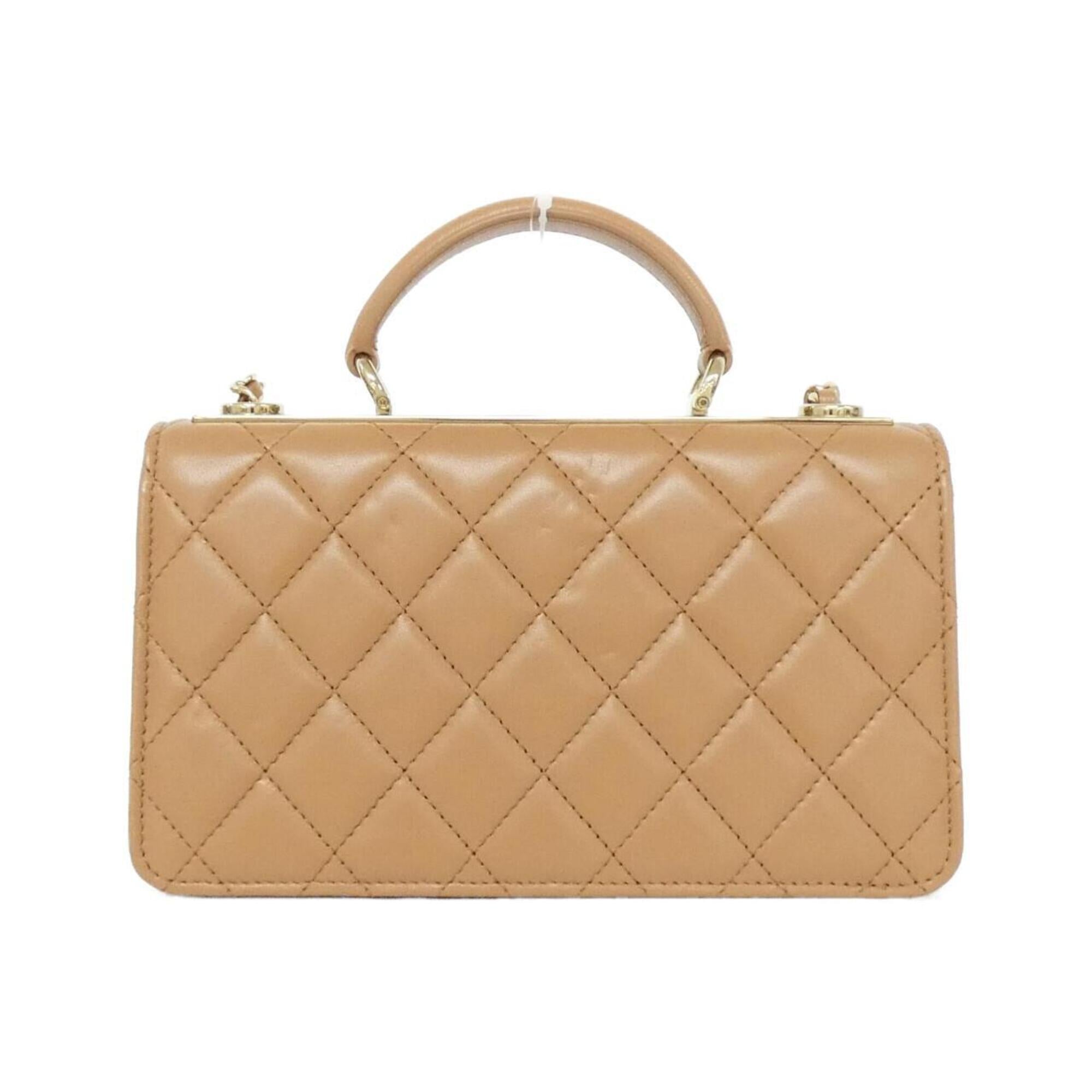 Chanel Dark Beige Leather Handbag Shoulder Bag (Pre-Owned)