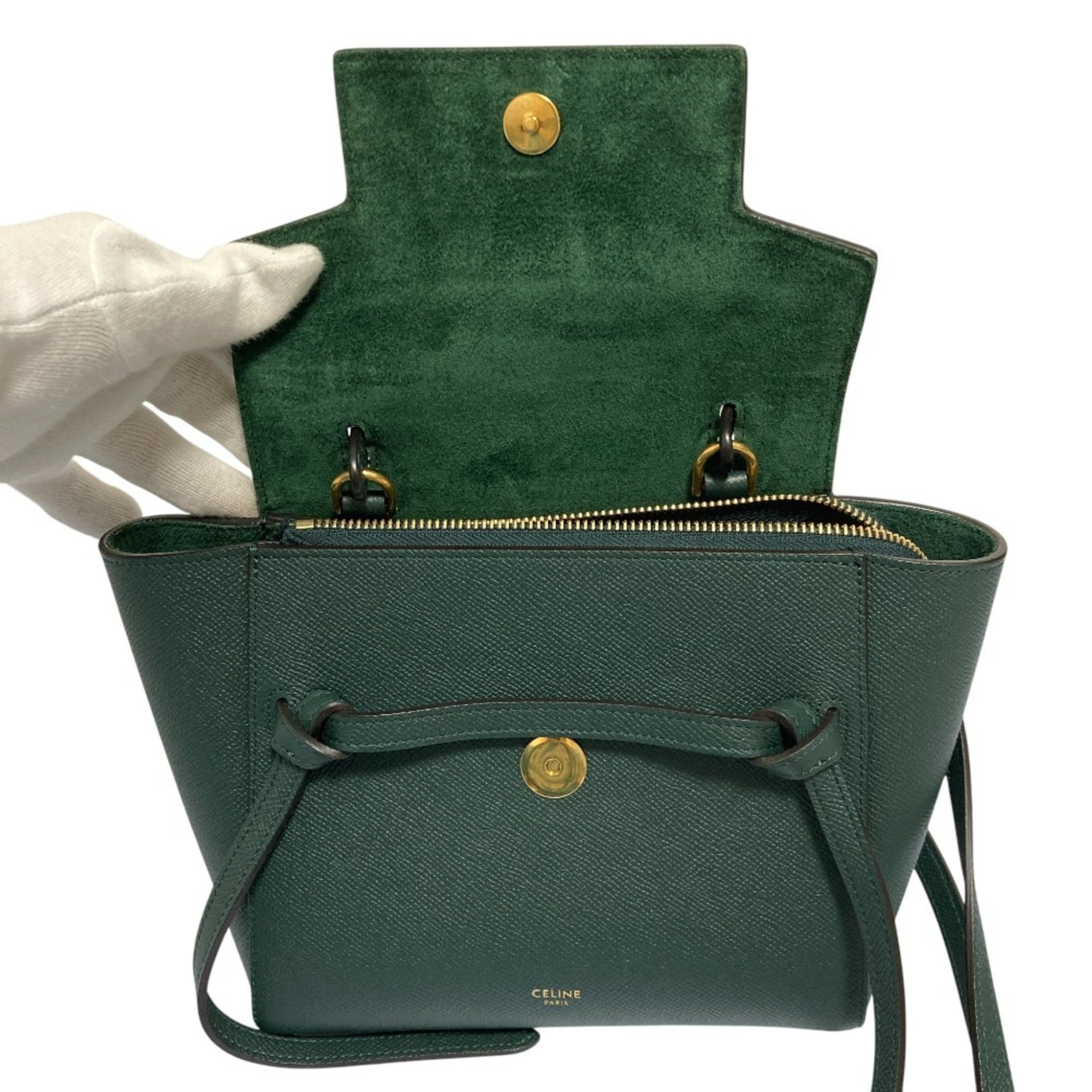 Celine Green Suede Handbag Shoulder Bag (Pre-Owned)