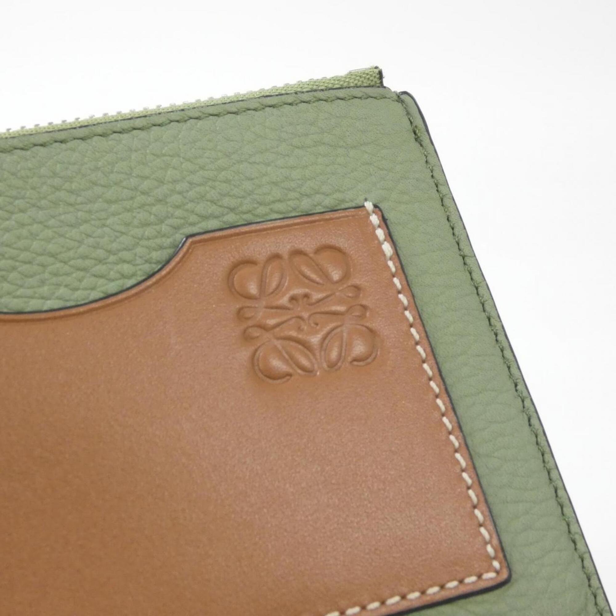 Loewe Green Leather Coin Purse/Coin Case (Pre-Owned)