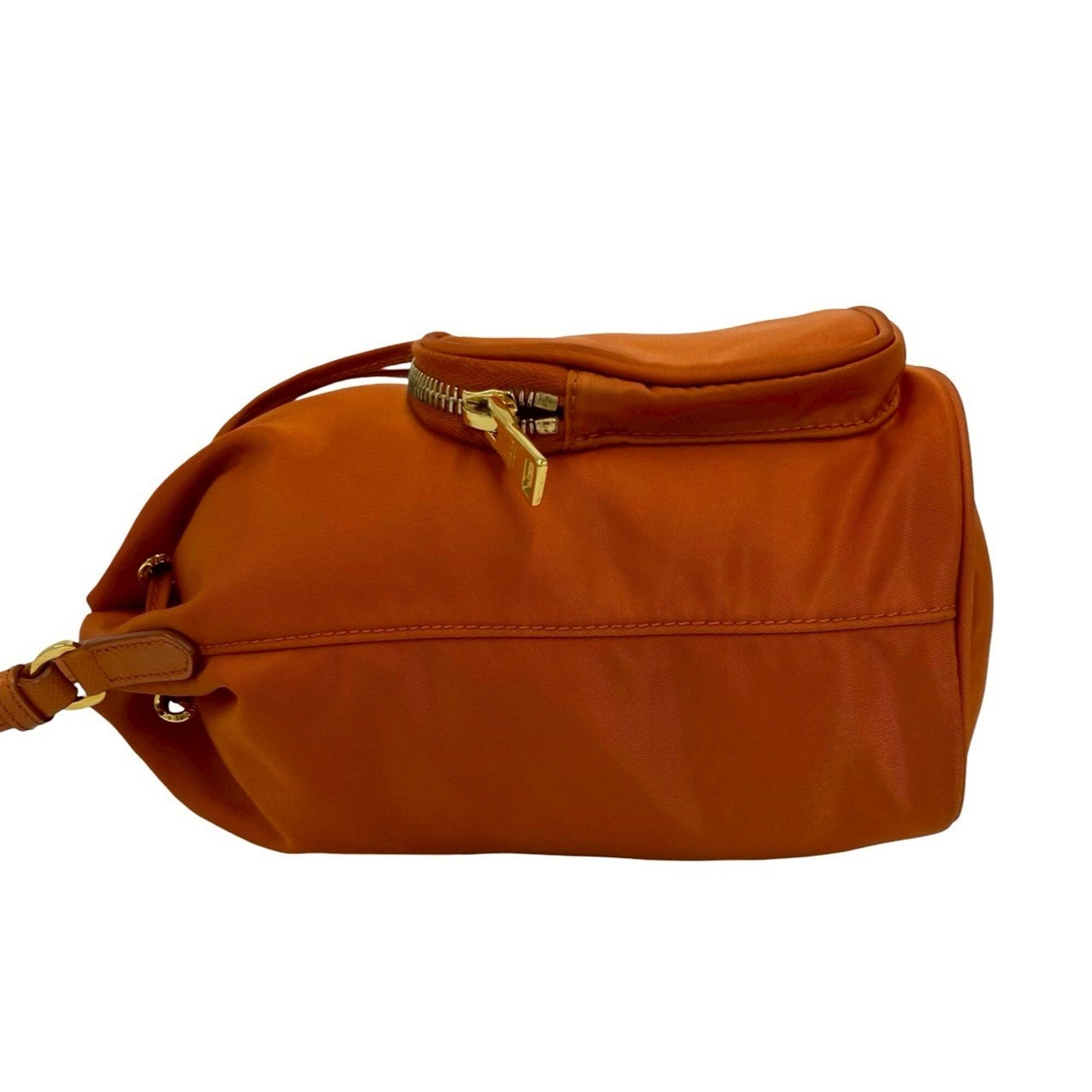Prada Orange Nylon Leather Handbag Shoulder Bag (Pre-Owned)
