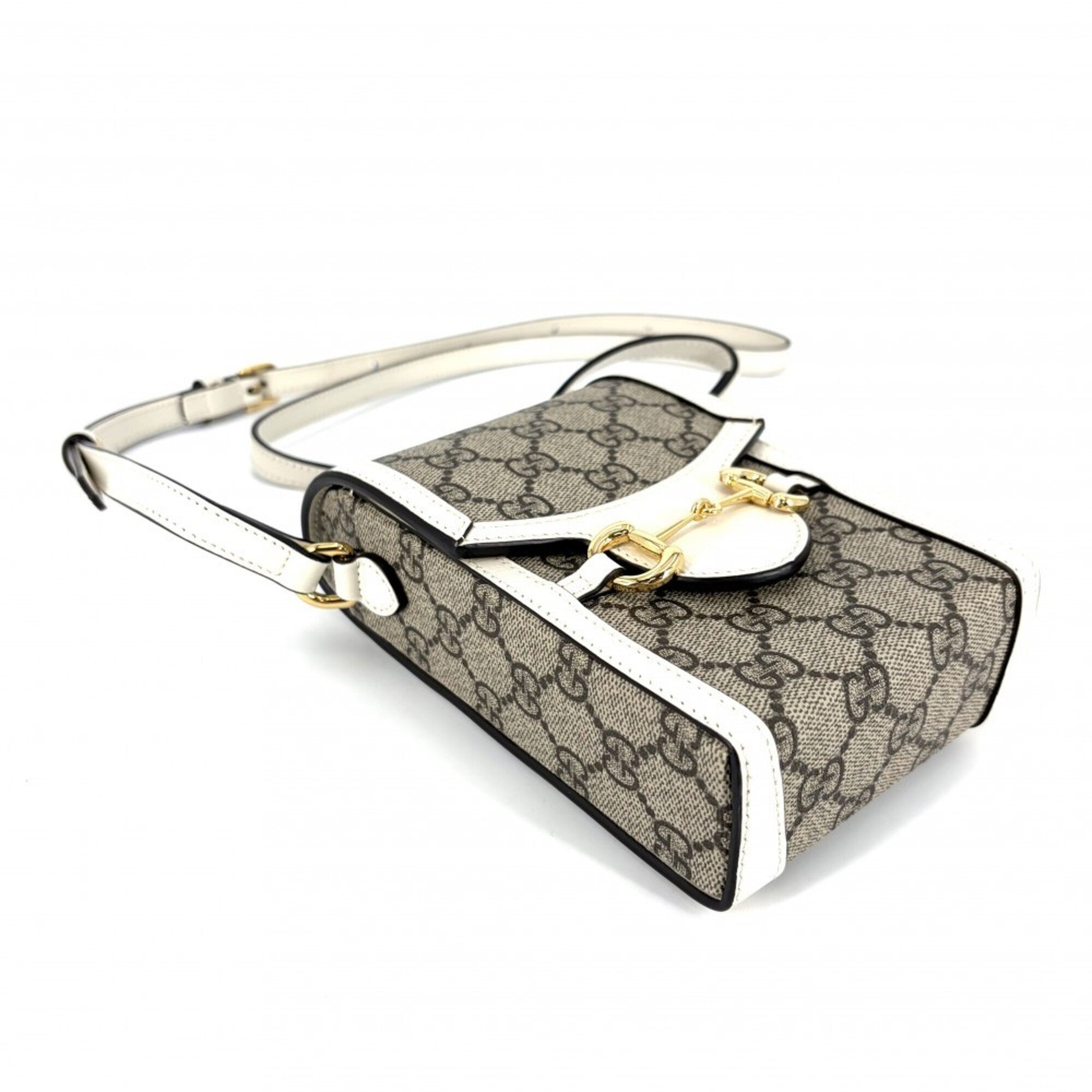 Gucci Beige White Gg Supreme Canvas Leather Pochette Shoulder Bag (Pre-Owned)