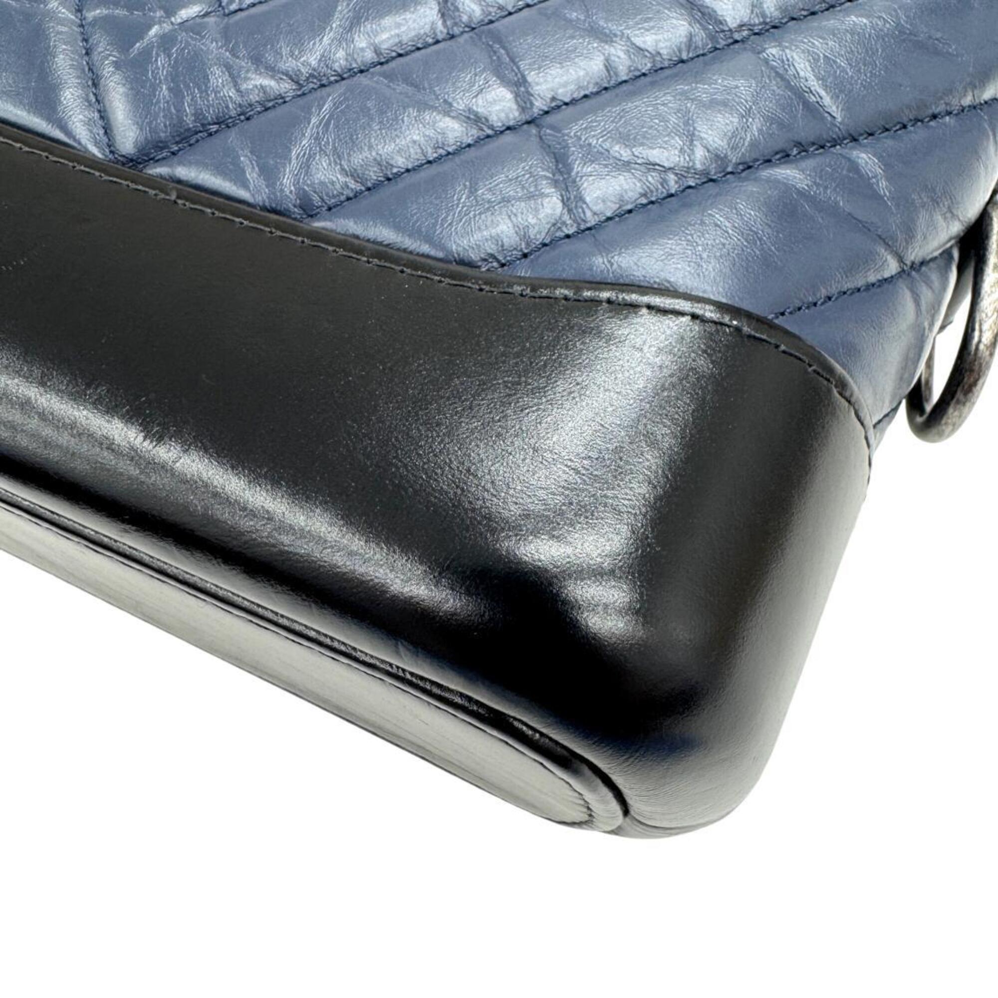 Chanel Black Navy Leather Shoulder Bag (Pre-Owned)
