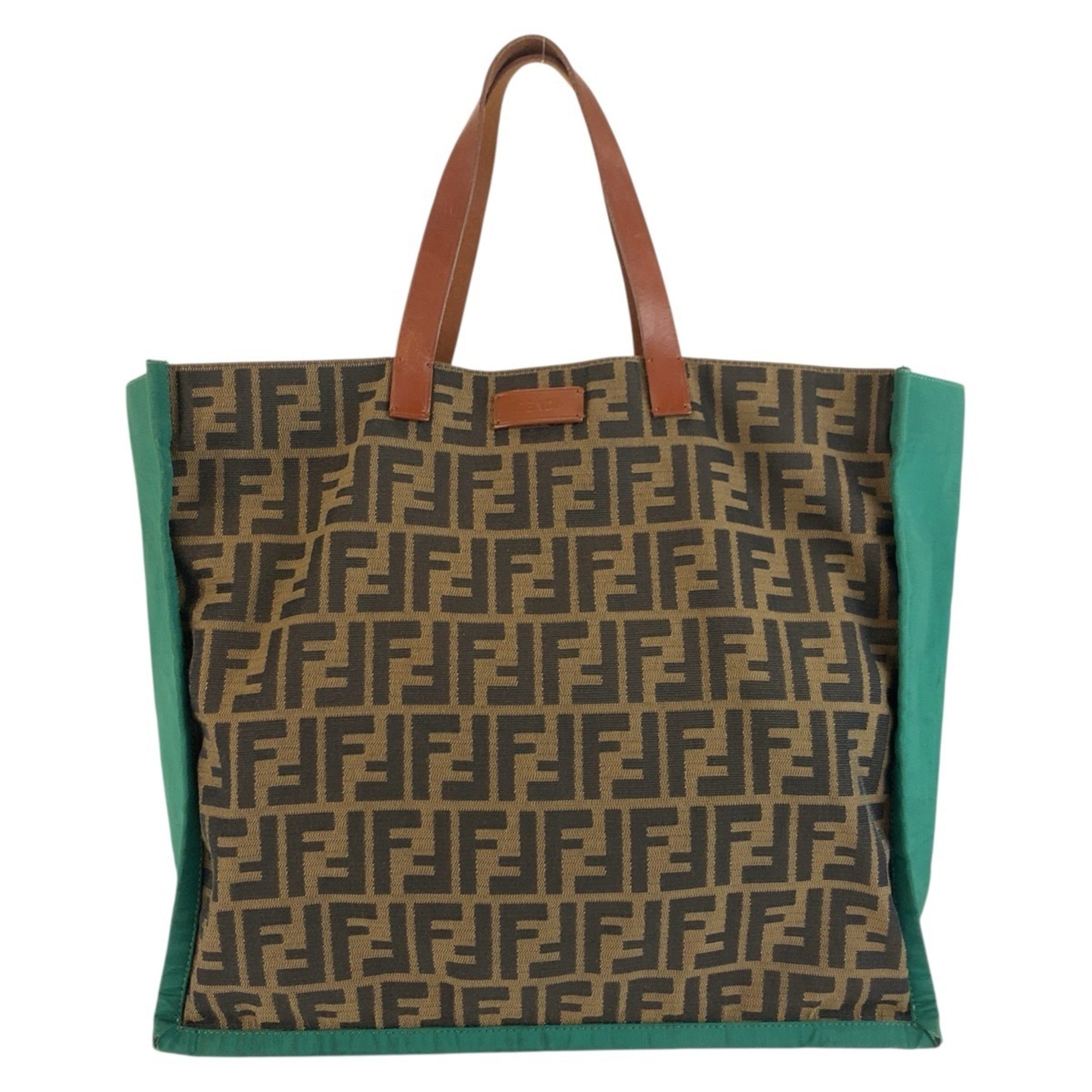 Fendi Brown Green Canvas Leather Handbag Tote Bag (Pre-Owned)