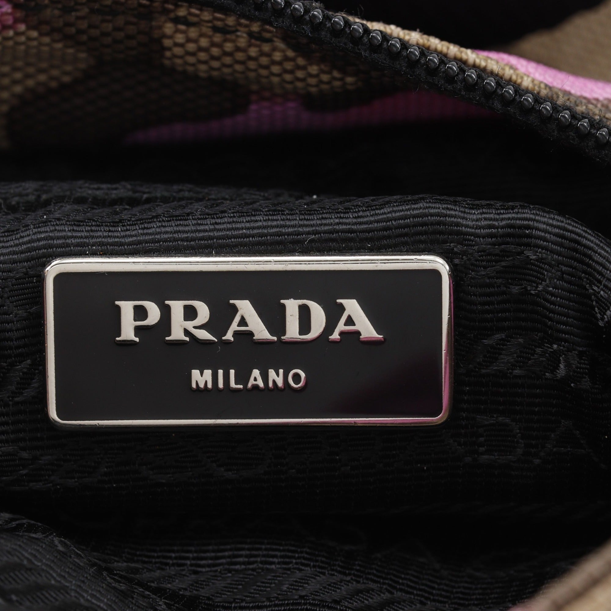 Prada Brown Pink Nylon Canvas Shoulder Bag (Pre-Owned)