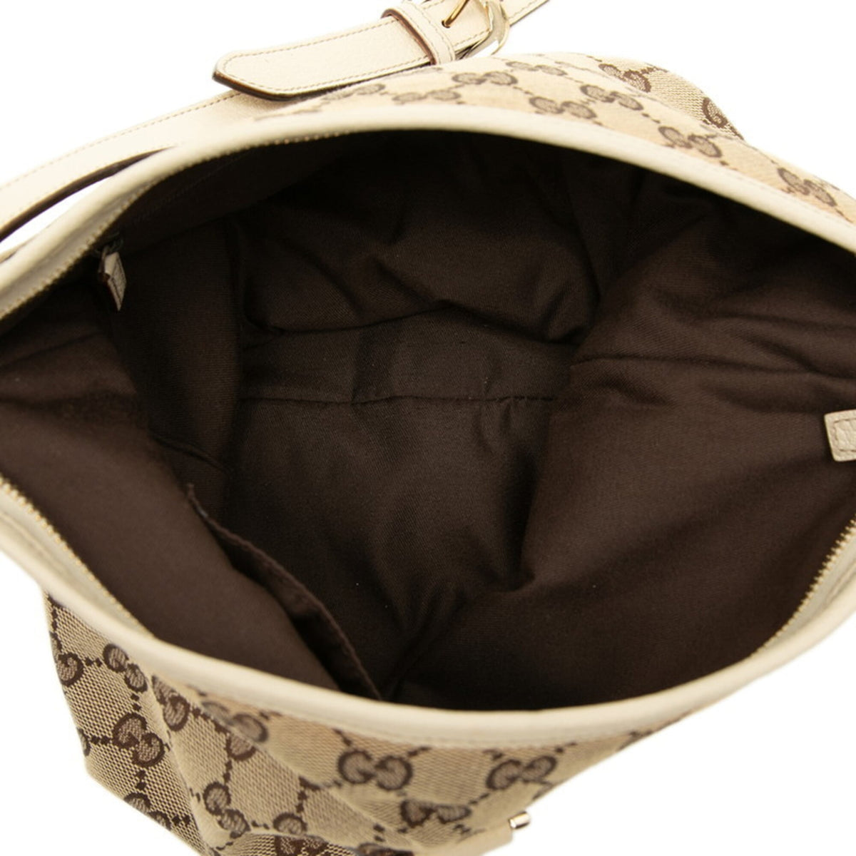 Gucci Beige Black Ivory Leather Shoulder Bag (Pre-Owned)