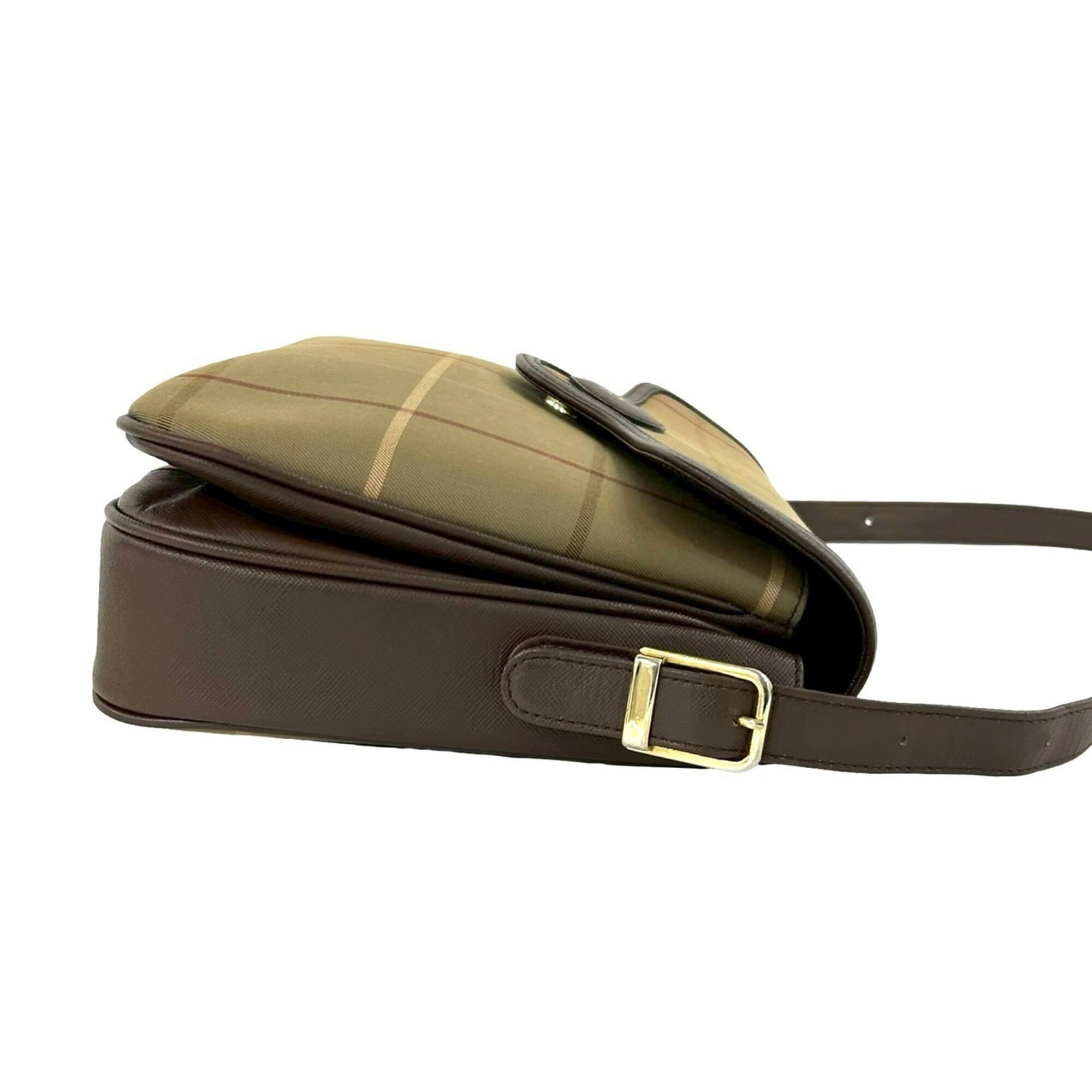 Burberry Brown Khaki Canvas Leather Shoulder Bag (Pre-Owned)