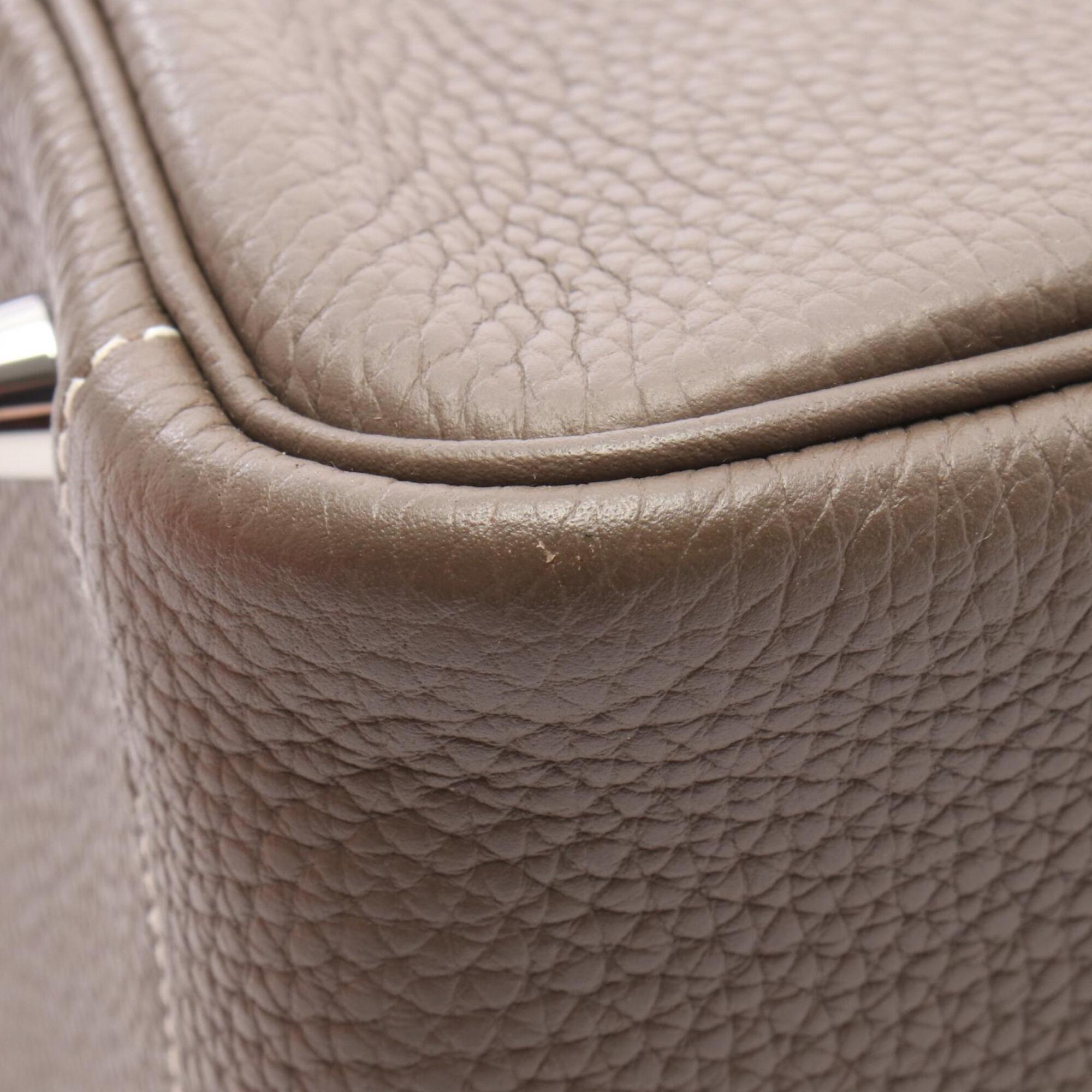 Hermes Etoupe Gray Gray Taurillon Clemence Leather Handbag Shoulder Bag (Pre-Owned)