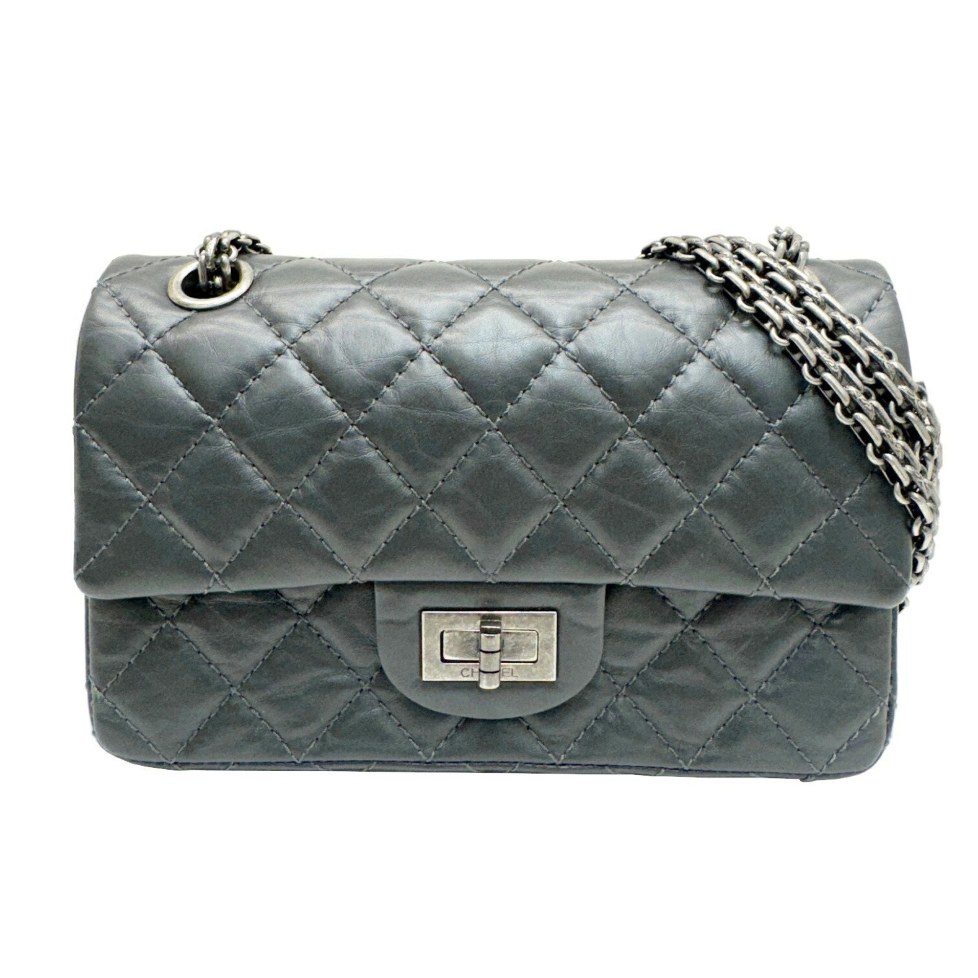Chanel Dark Gray Leather Shoulder Bag (Pre-Owned)