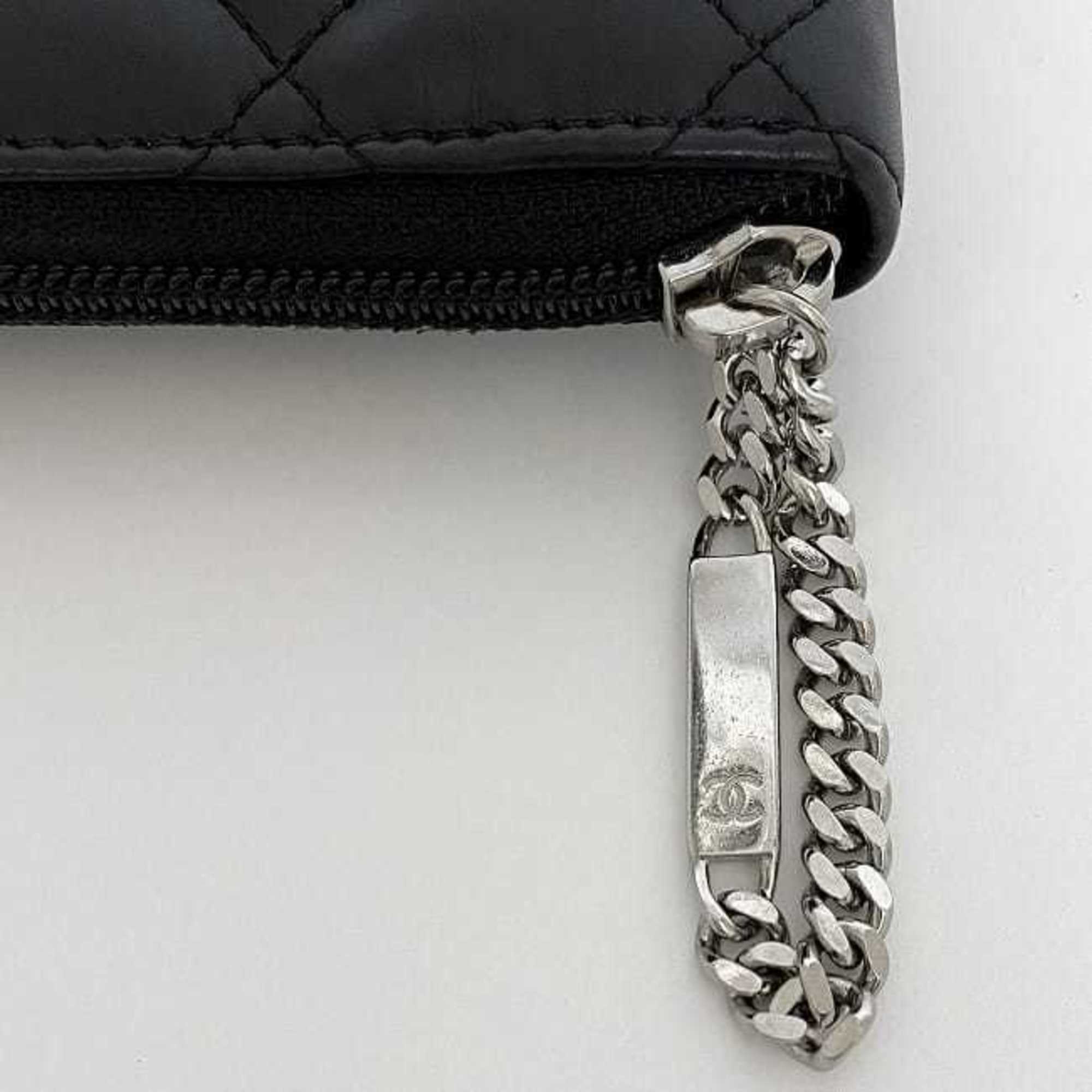 Chanel Black White Leather Long Wallet (Bi-Fold) (Pre-Owned)