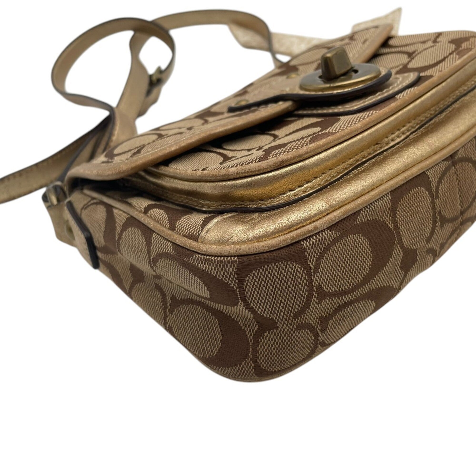 Coach Beige Gold Canvas Leather Pochette Shoulder Bag (Pre-Owned)