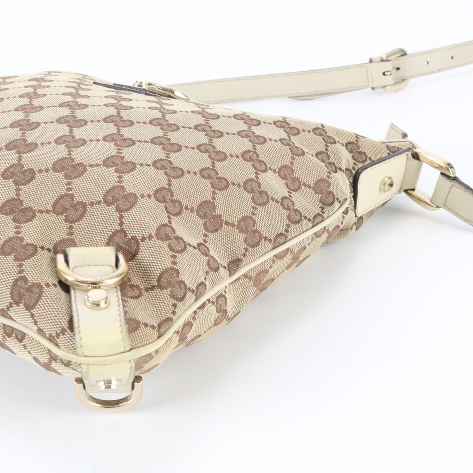Gucci Beige Ivory Leather Canvas Handbag Shoulder Bag Tote Bag (Pre-Owned)