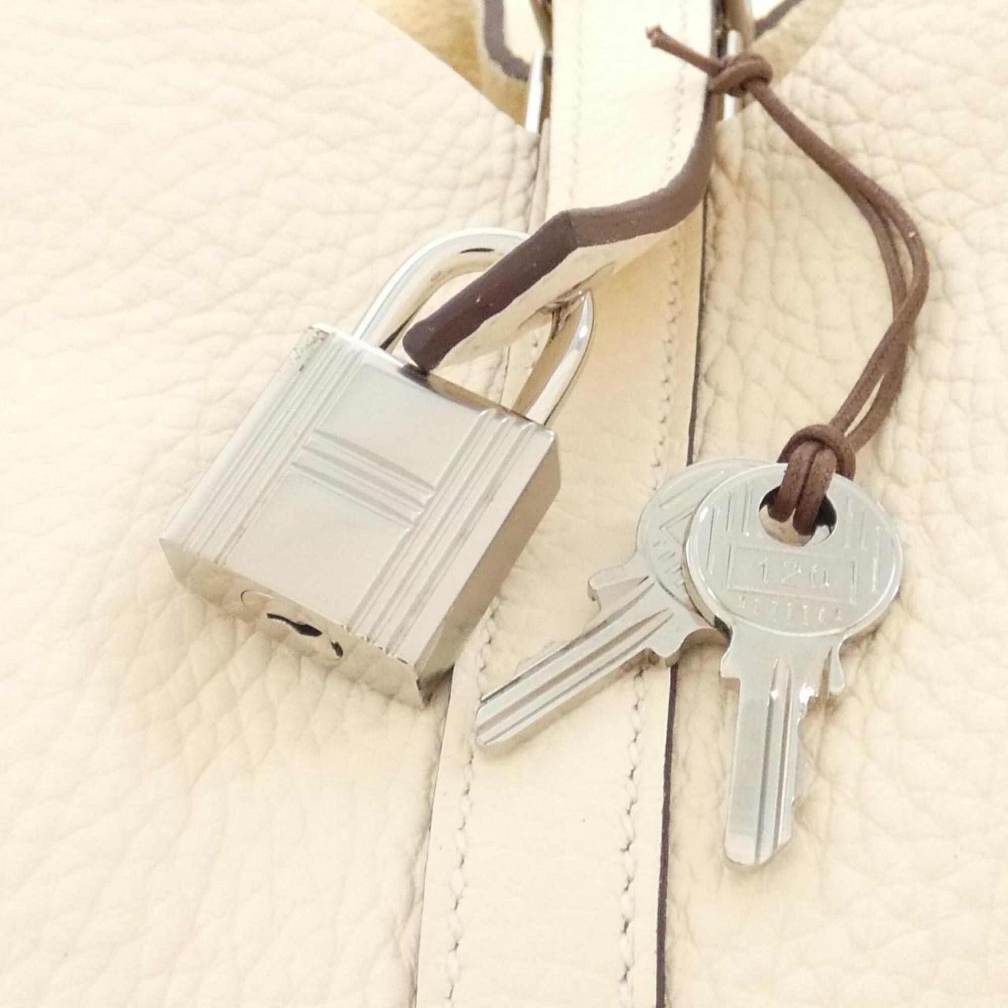 Hermes White Taurillon Clemence Leather Handbag (Pre-Owned)