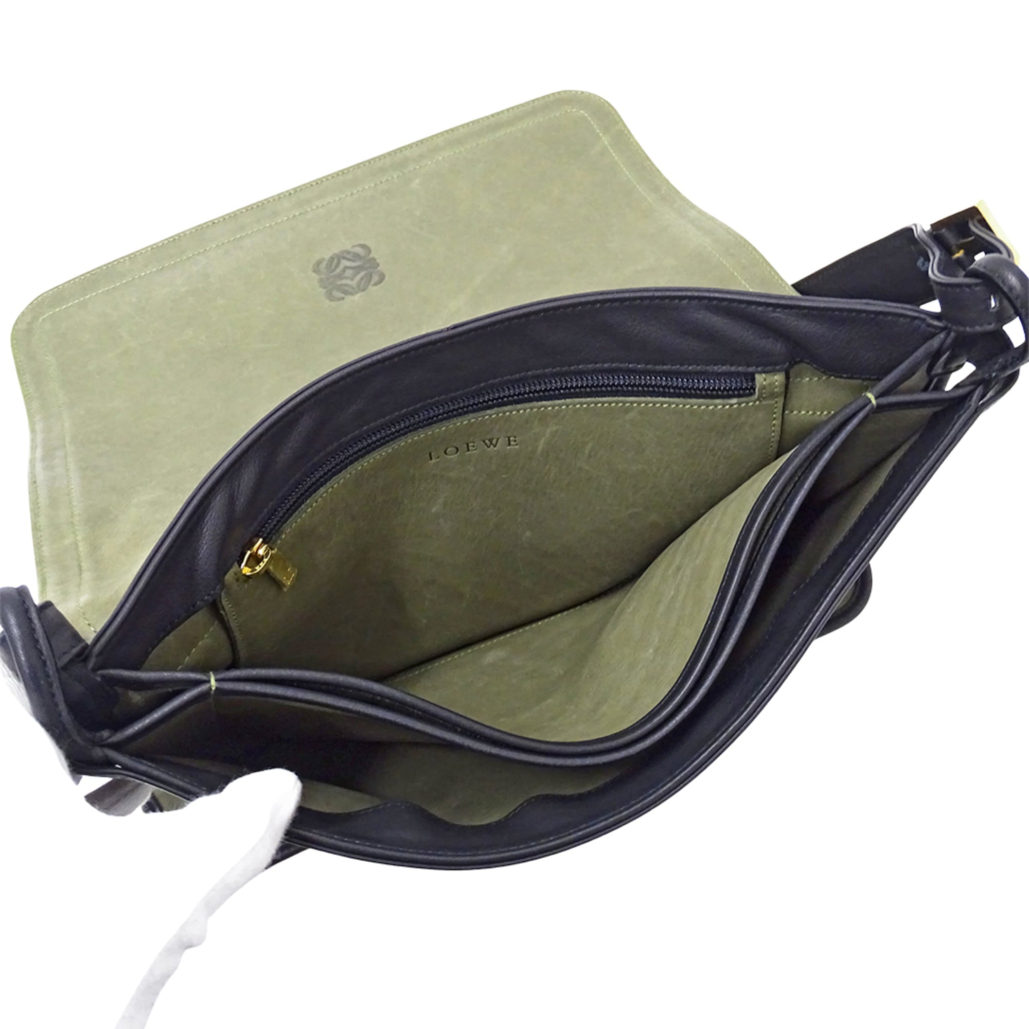 Loewe Black Green Suede Handbag Shoulder Bag (Pre-Owned)