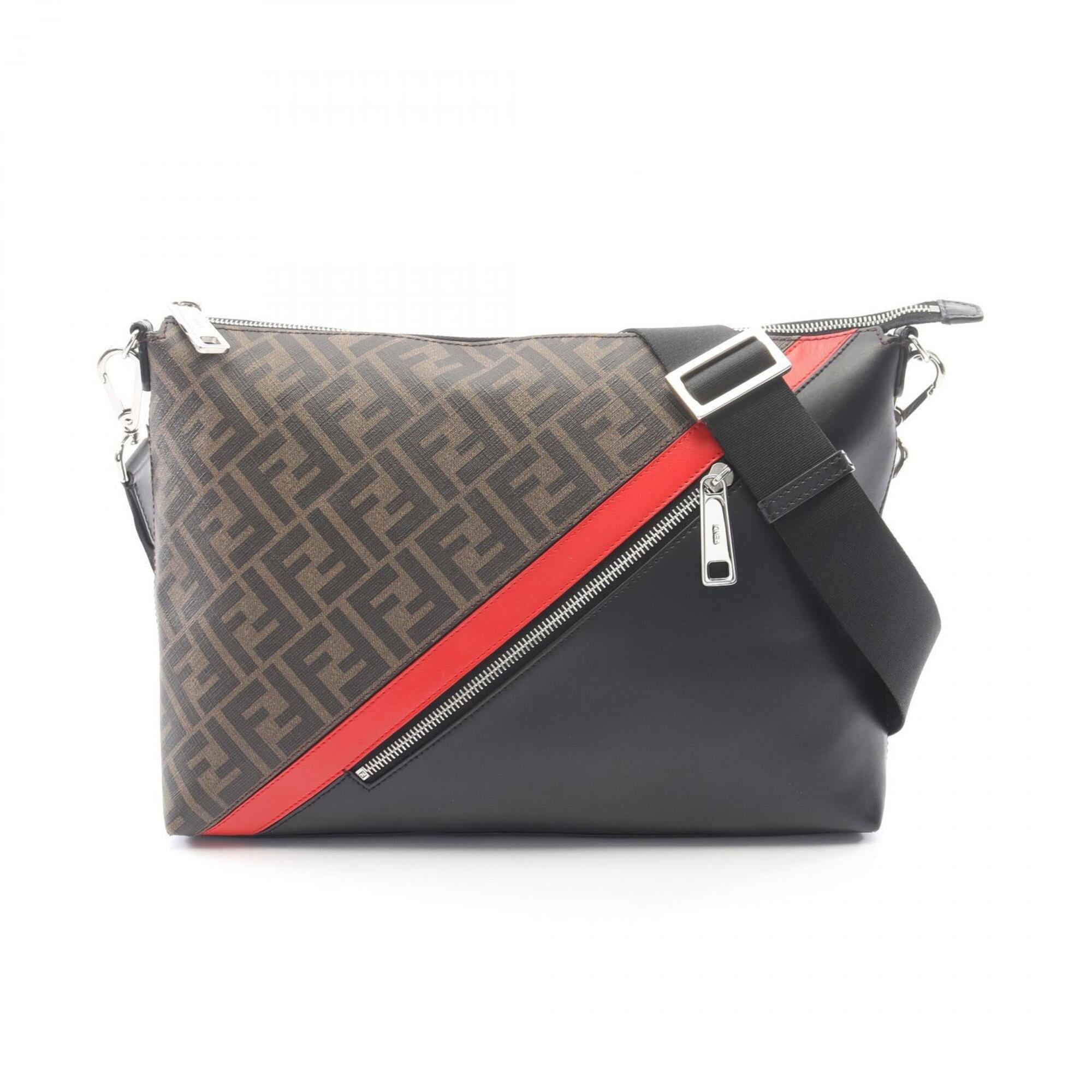 Fendi Black Brown Red Color Pvc Leather Handbag Shoulder Bag (Pre-Owned)