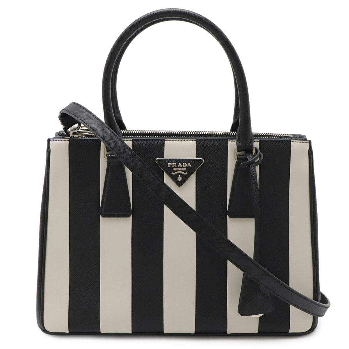 Prada Black Nero Talco White Leather Handbag Shoulder Bag (Pre-Owned)