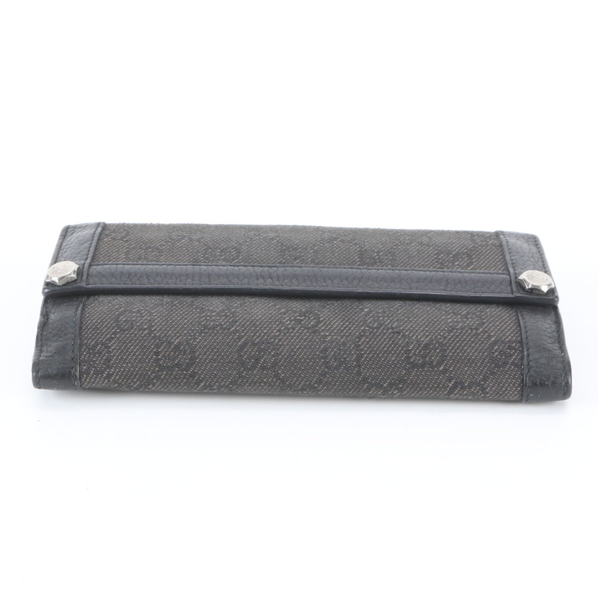 Gucci Black Leather Canvas Long Wallet (Bi-Fold) (Pre-Owned)