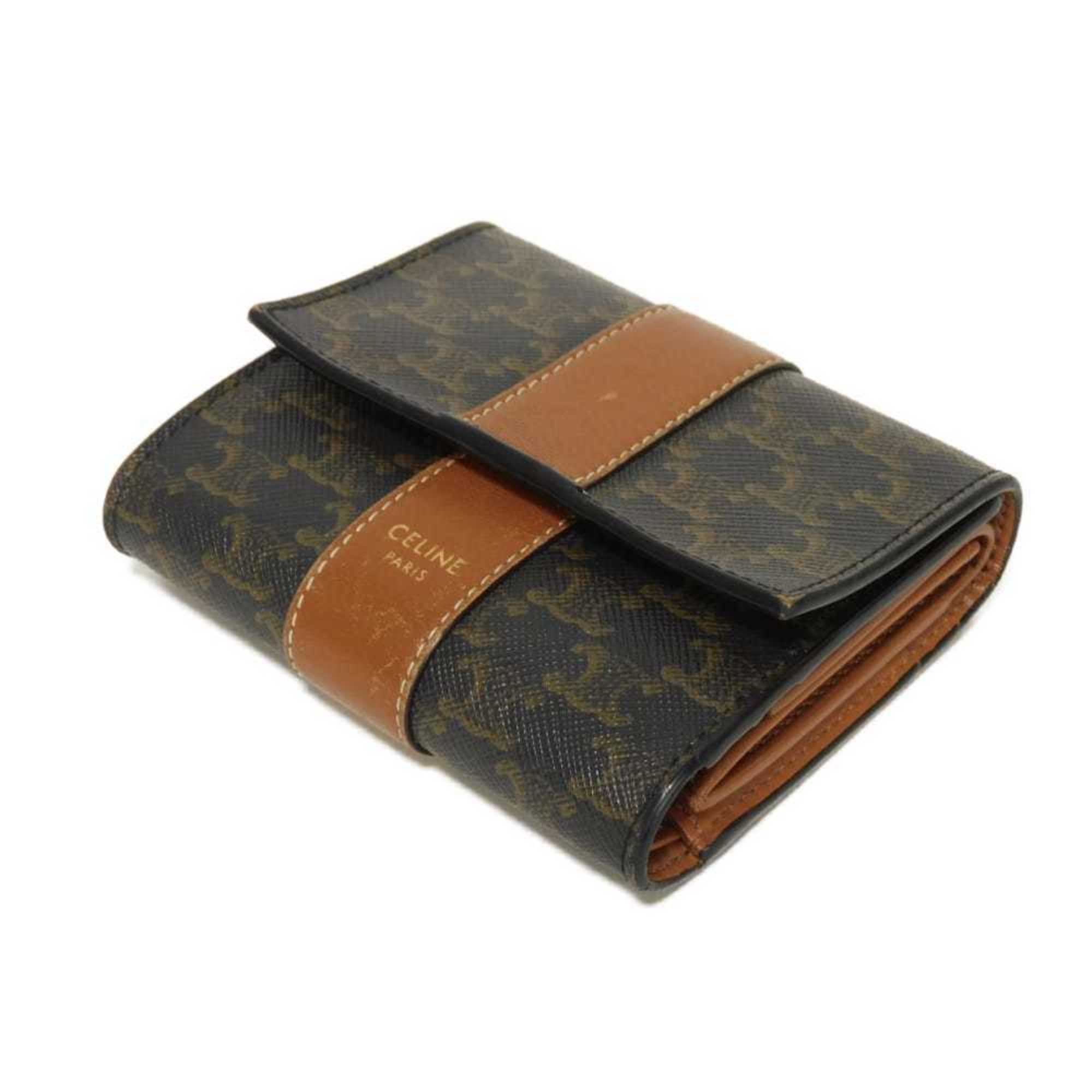 Celine Black Brown Coated Canvas Leather Wallet (Tri-Fold) (Pre-Owned)
