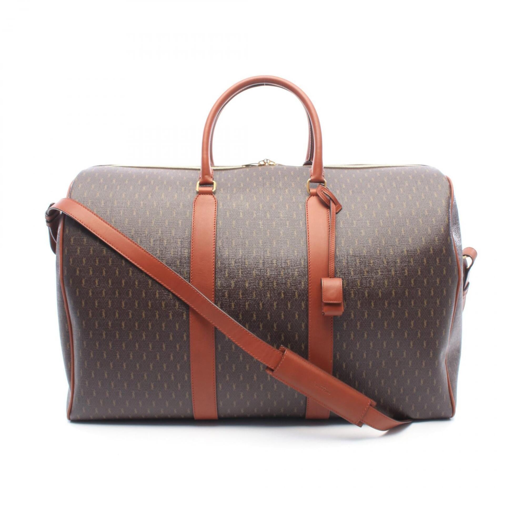 Yves Saint Laurent Brown Coated Canvas Leather Boston Bag Handbag (Pre-Owned)