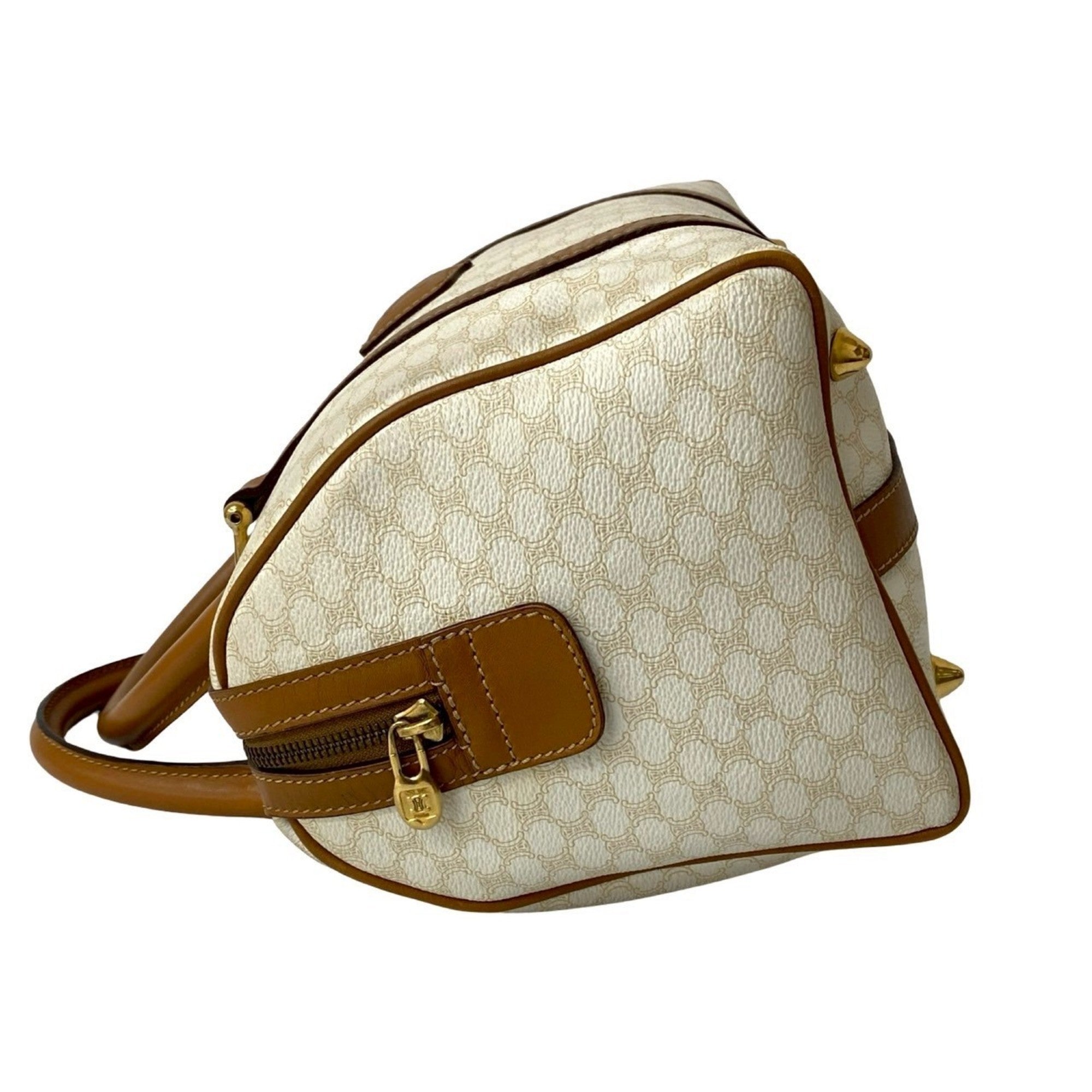 Celine Brown White Leather Pvc Boston Bag Handbag (Pre-Owned)