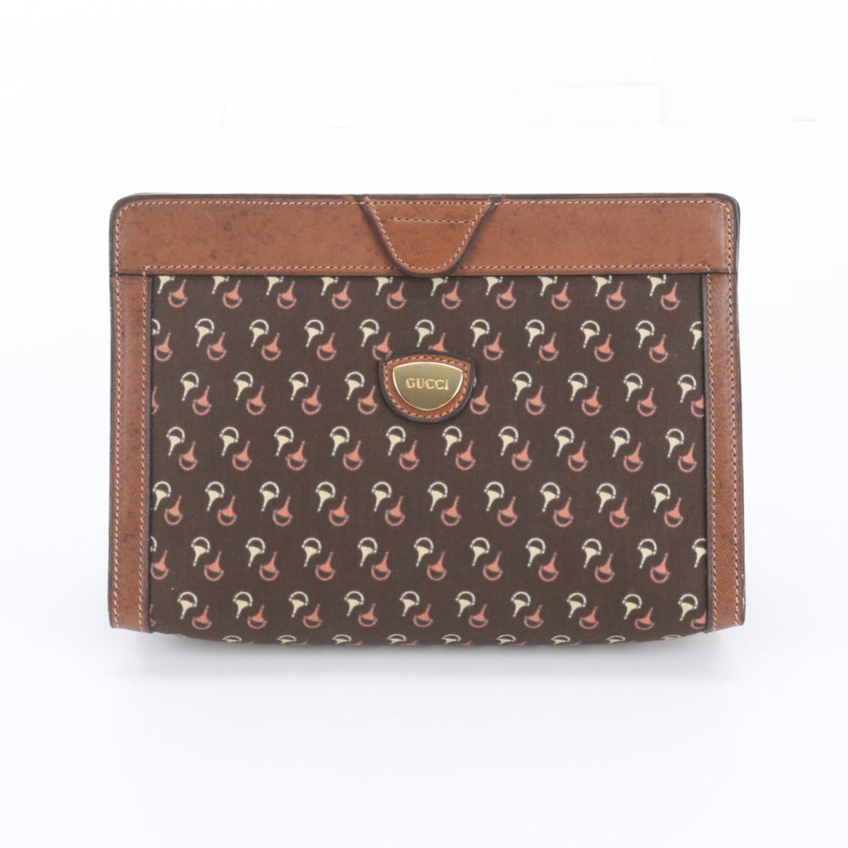 Gucci Black Brown Leather Canvas Clutch Bag Handbag Pouch Tote Bag (Pre-Owned)