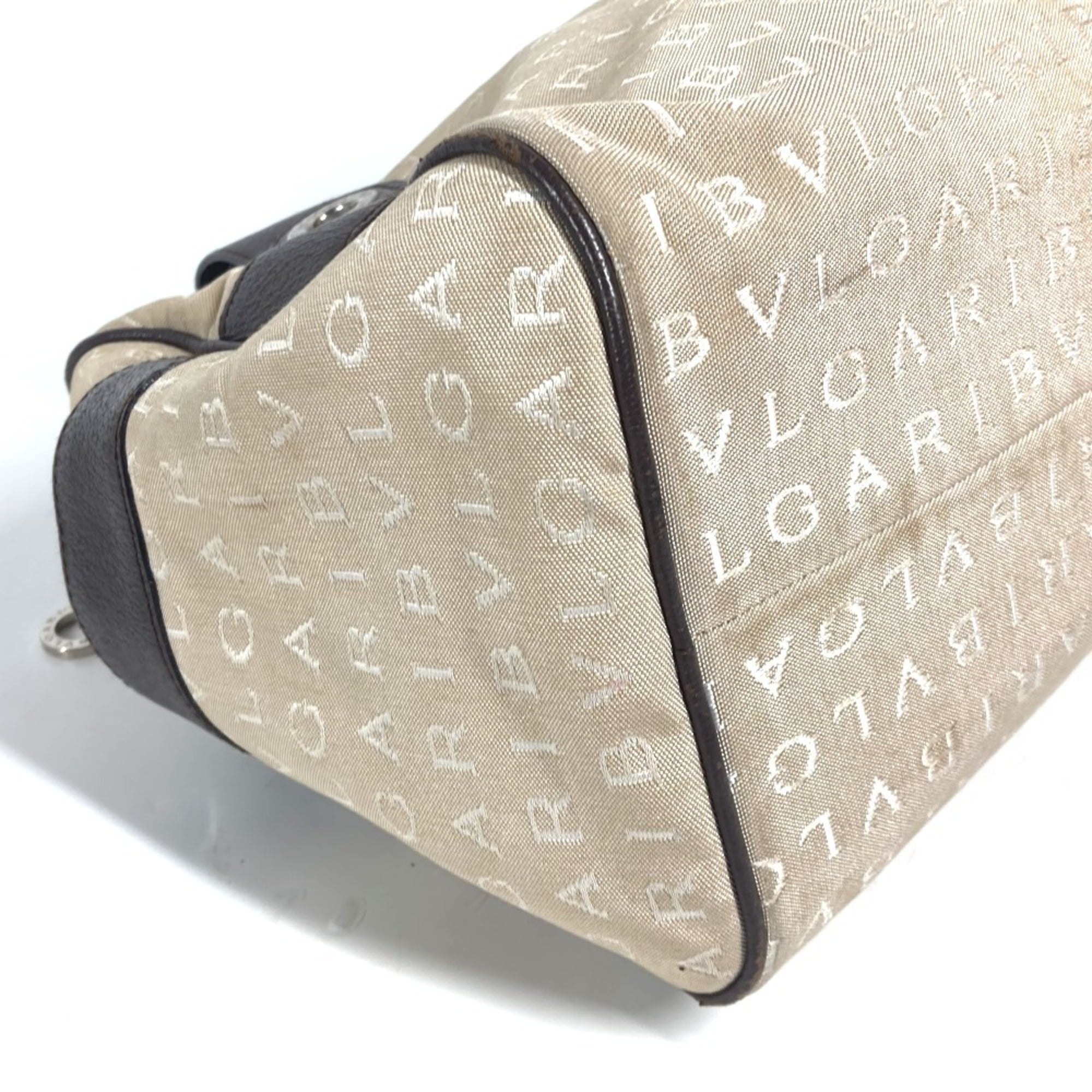 Bvlgari Beige Dark Brown Leather Canvas Boston Bag Shoulder Bag (Pre-Owned)
