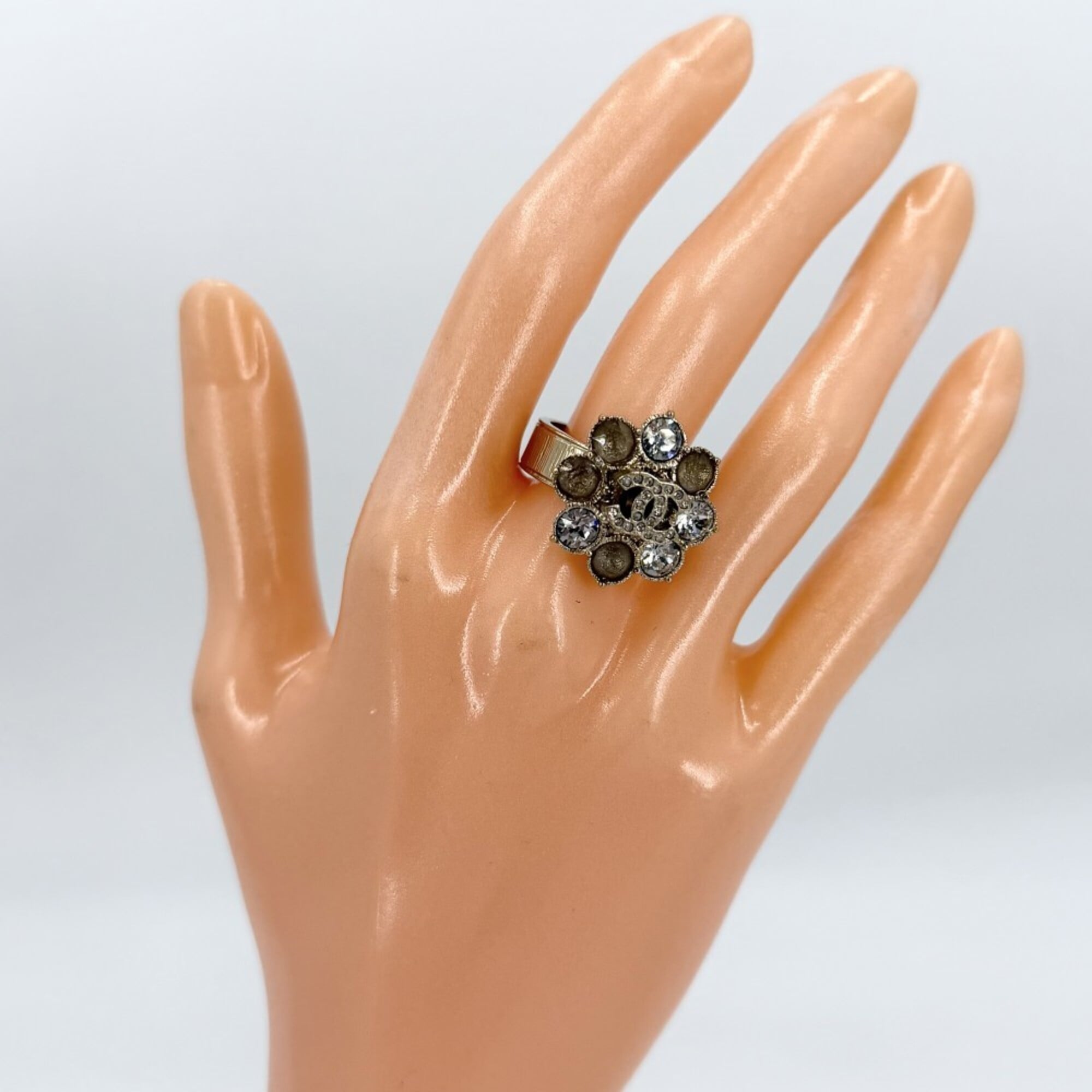 Chanel Gold Plating Rhinestone Band Ring (Pre-Owned)