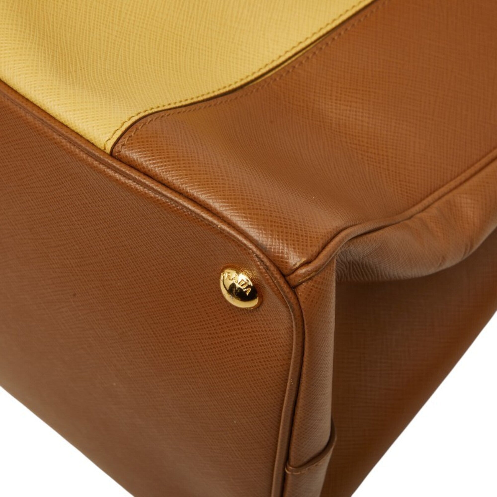 Prada Brown Yellow Leather Handbag Tote Bag (Pre-Owned)