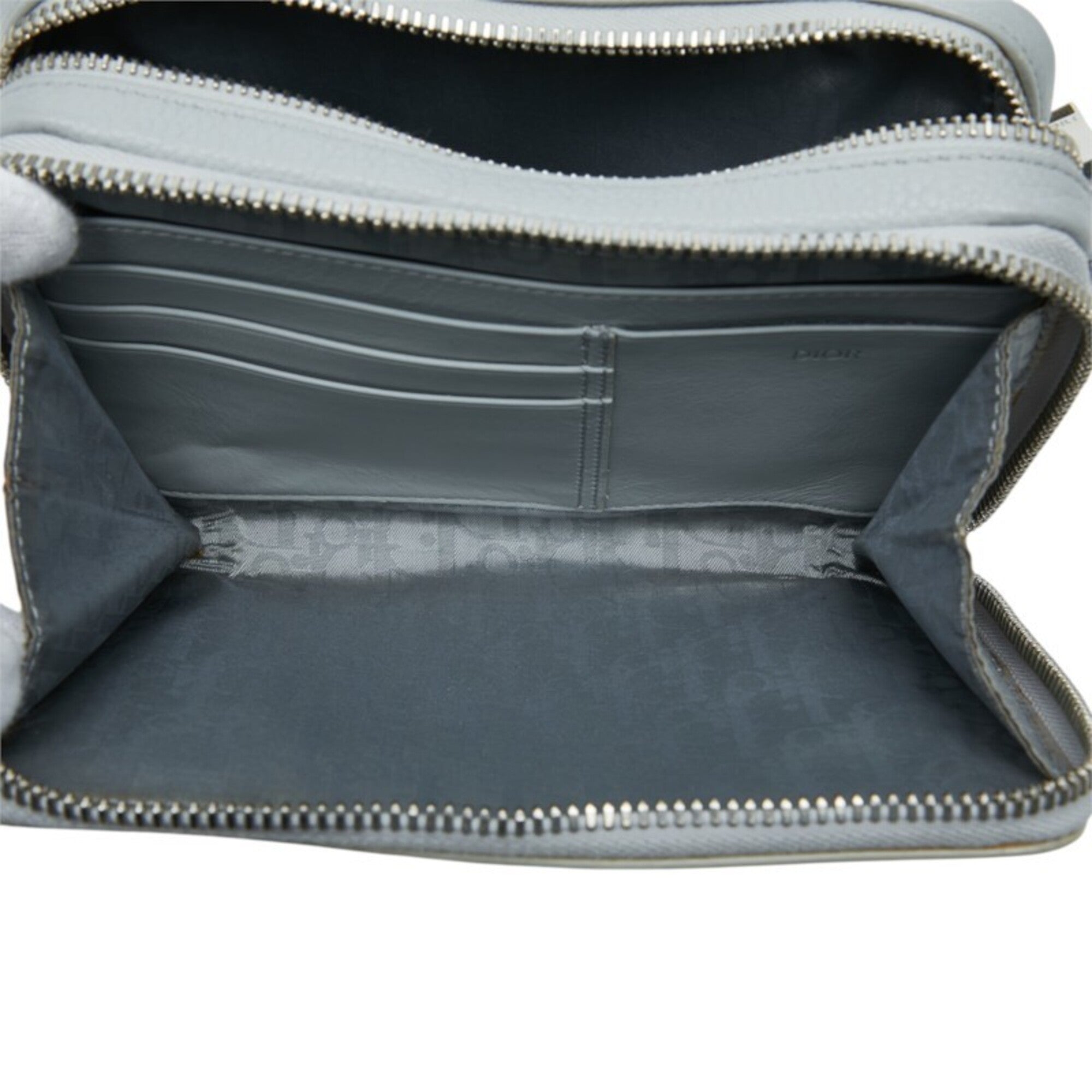 Christian Dior Gray Leather Messenger Bag Shoulder Bag (Pre-Owned)