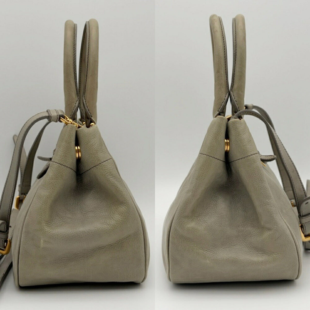 Prada Grayish Leather Handbag Shoulder Bag (Pre-Owned)