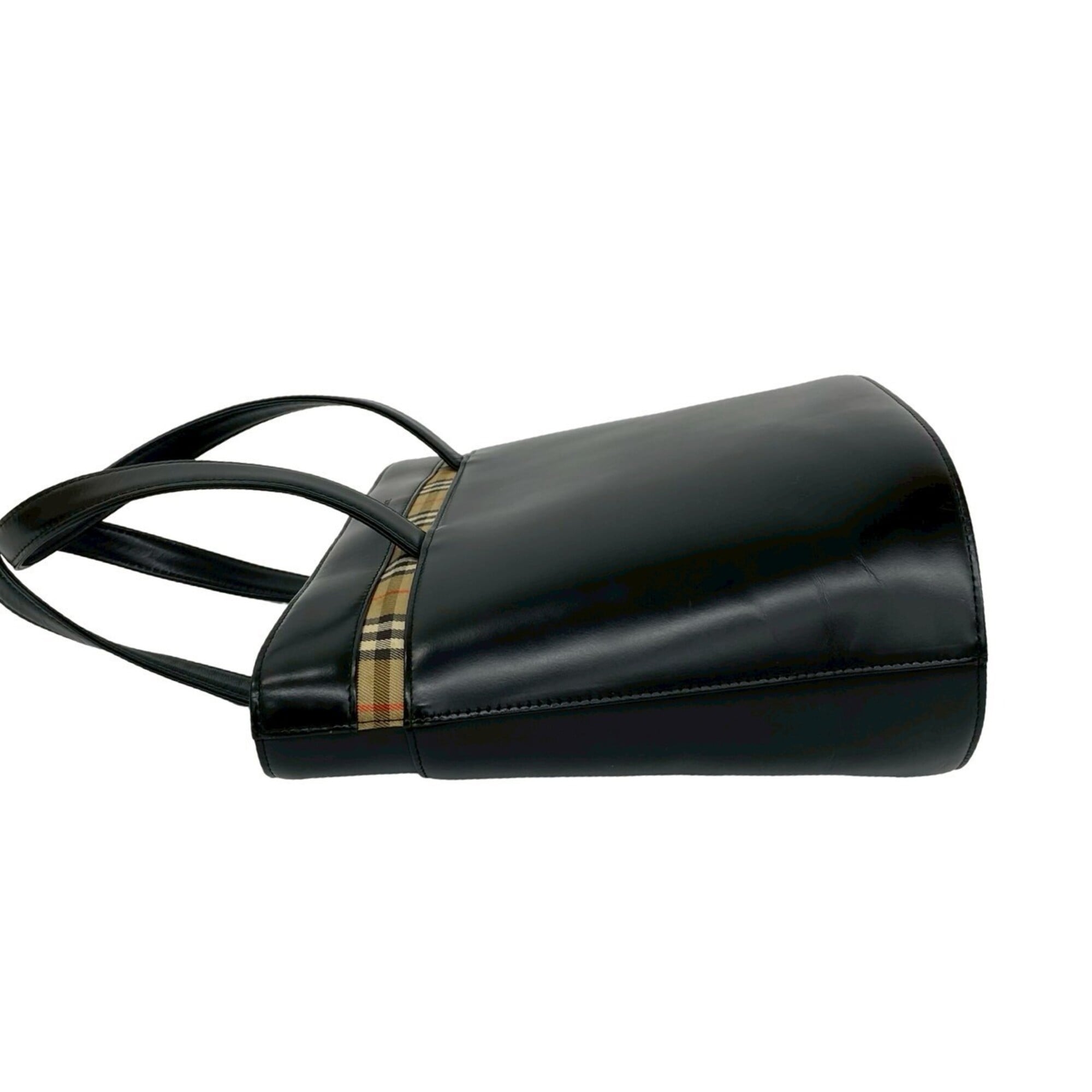 Burberry Beige Black Leather Handbag Tote Bag (Pre-Owned)