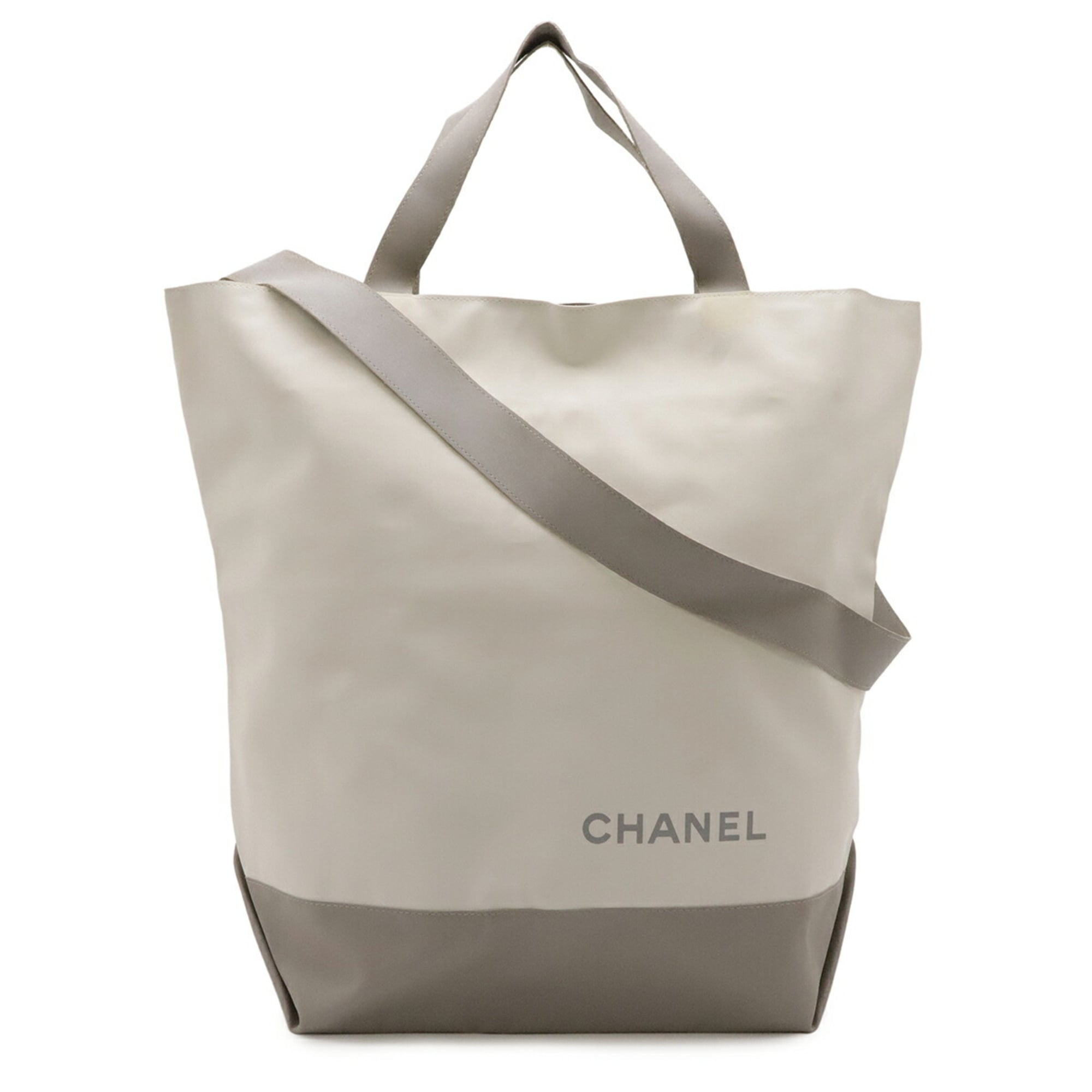 Chanel Sport Ivory Light Gray Nylon Shoulder Bag Tote Bag (Pre-Owned)