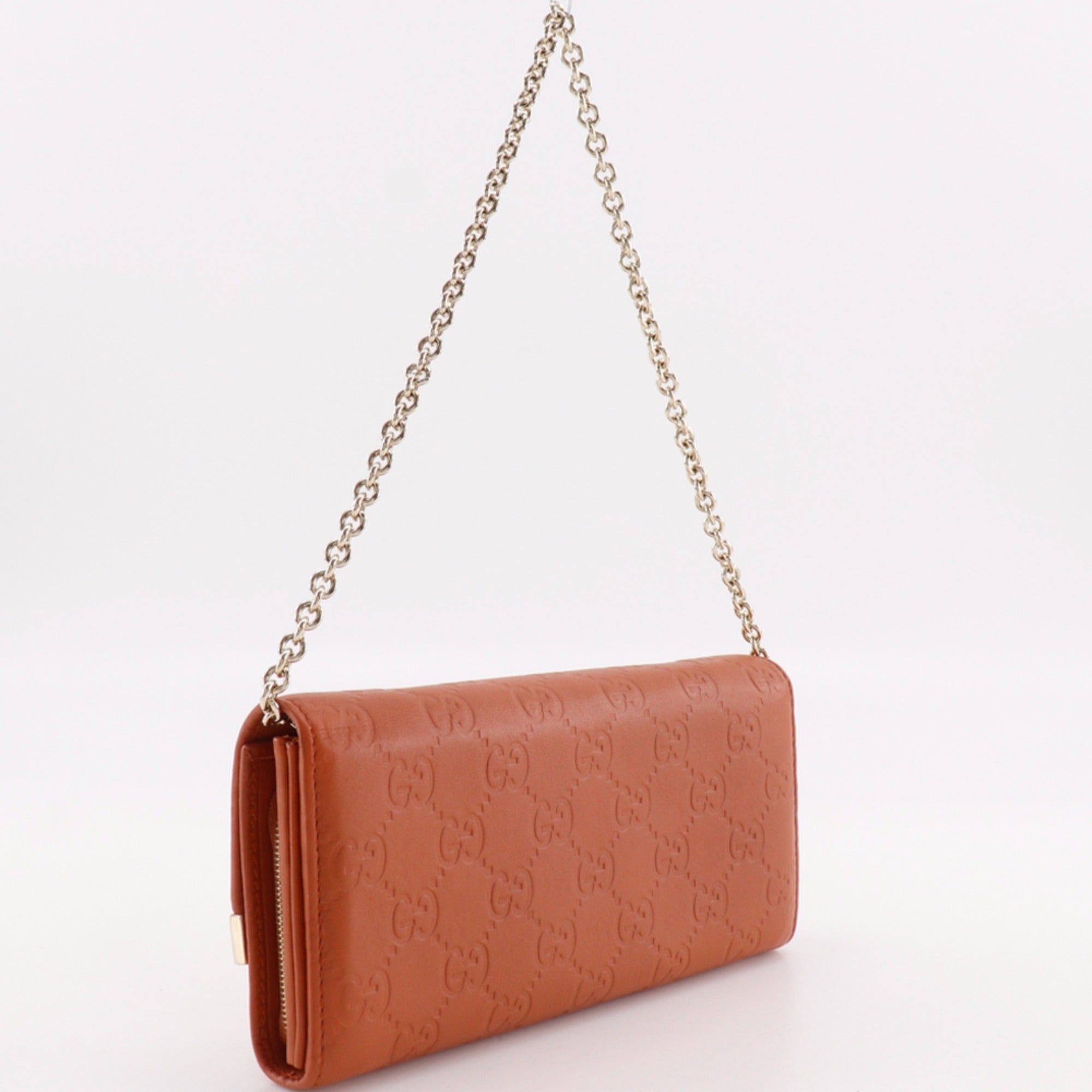 Gucci Orange Leather Chain/Shoulder Wallet (Pre-Owned)