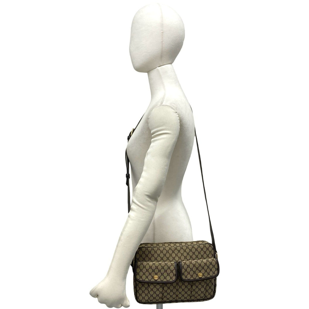 Celine Beige Brown Canvas Leather Pochette Shoulder Bag (Pre-Owned)