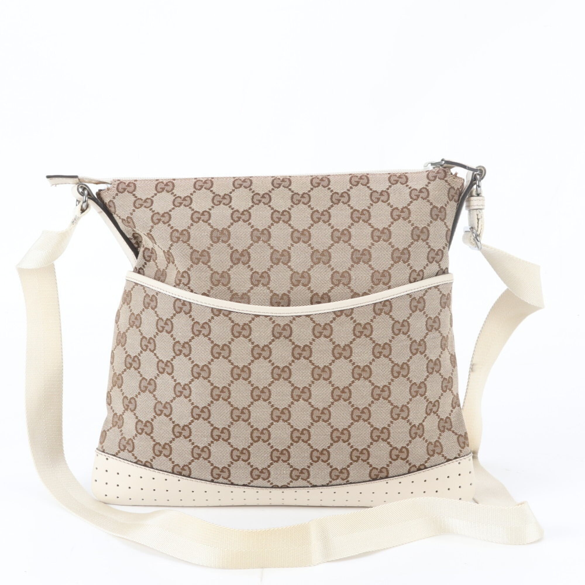 Gucci Gg Canvas Beige Ivory Leather Canvas Shoulder Bag Tote Bag (Pre-Owned)