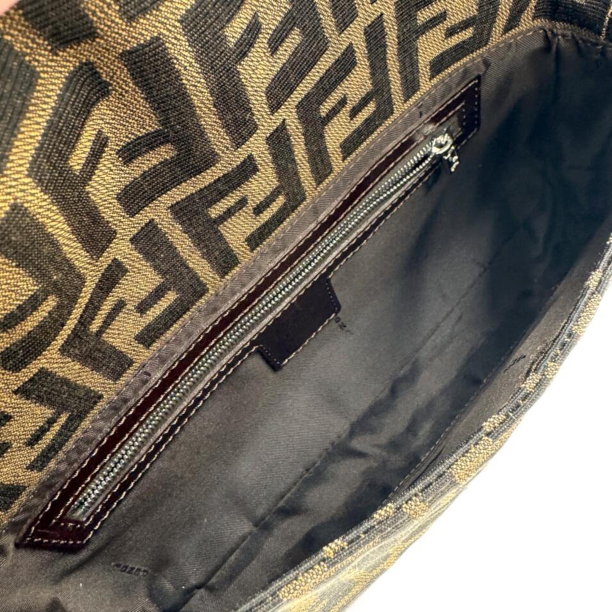 Fendi Brown Canvas Leather Handbag Pouch (Pre-Owned)