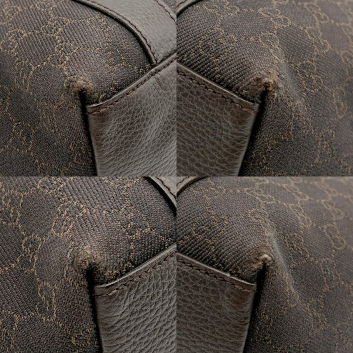 Gucci Dark Brown Canvas Bamboo Leather Tote Bag (Pre-Owned)