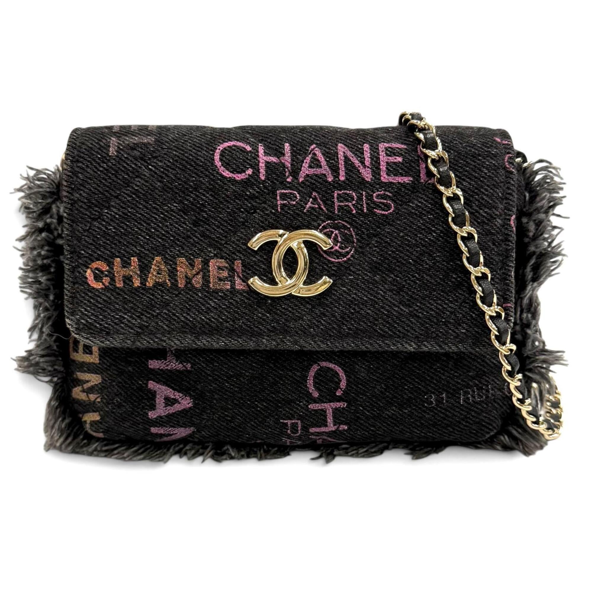 Chanel Black Multi-Color Denim Leather Shoulder Bag (Pre-Owned)
