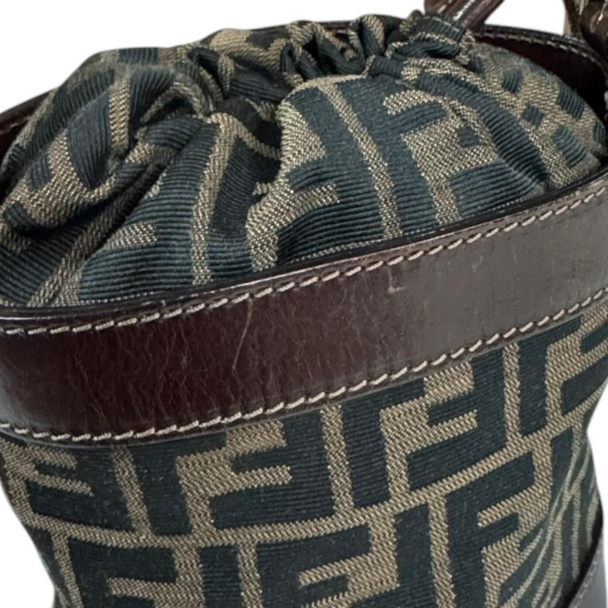 Fendi Black Brown Canvas Leather Handbag (Pre-Owned)