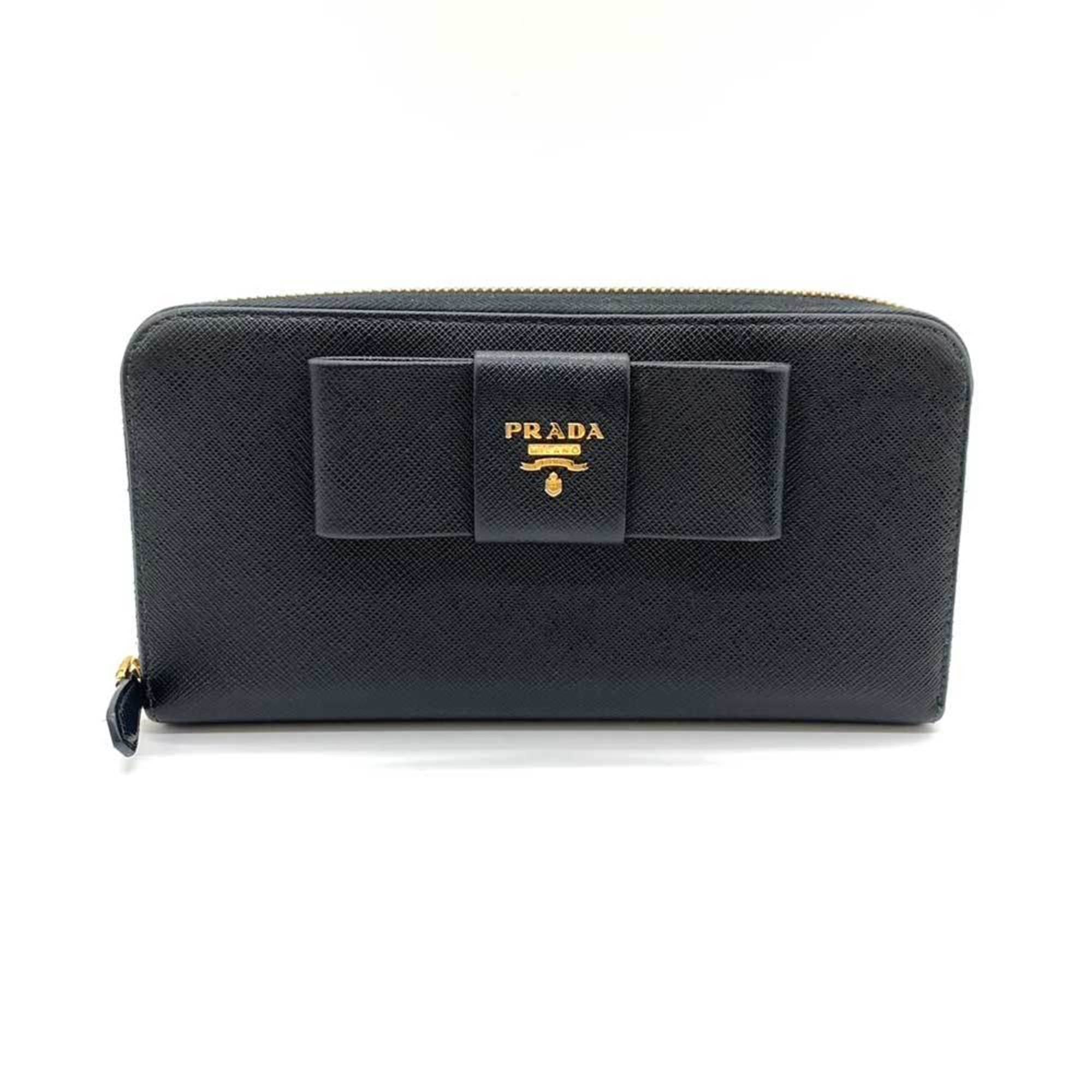 Prada Saffiano Black Saffiano Long Wallet (Bi-Fold) (Pre-Owned)