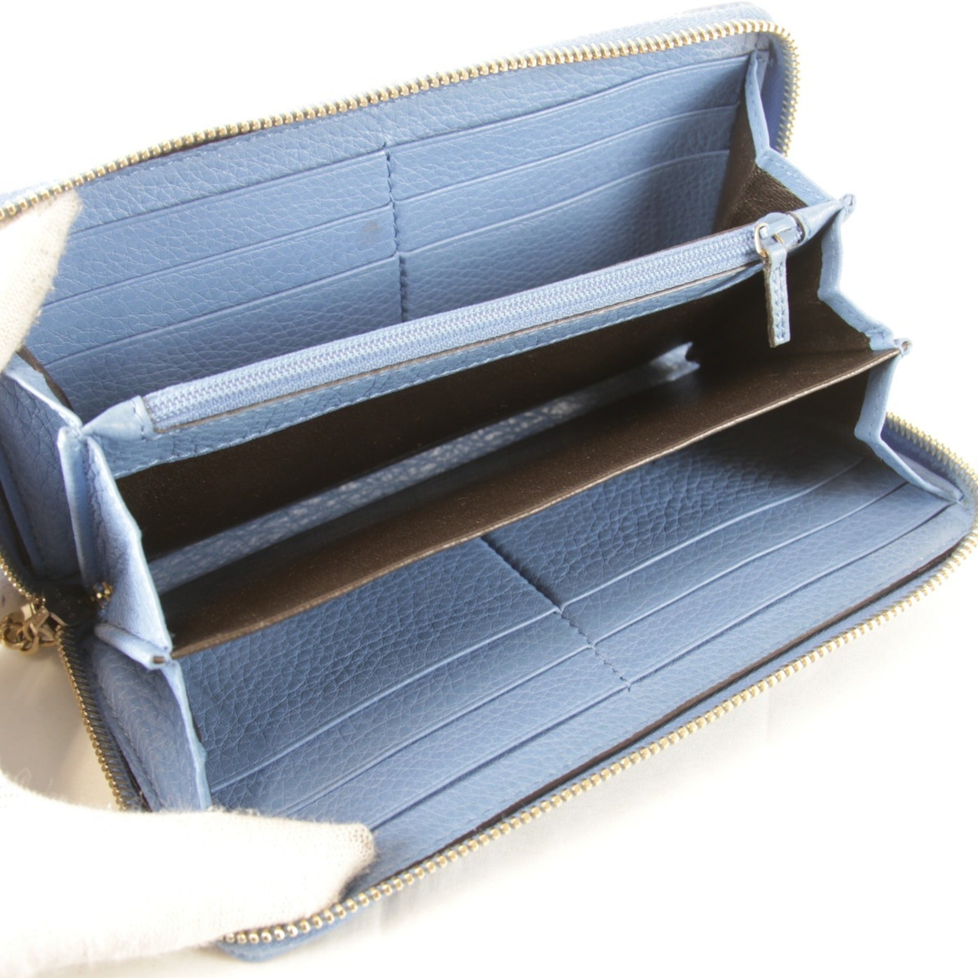 Gucci Blue Canvas Leather Long Wallet (Bi-Fold) (Pre-Owned)