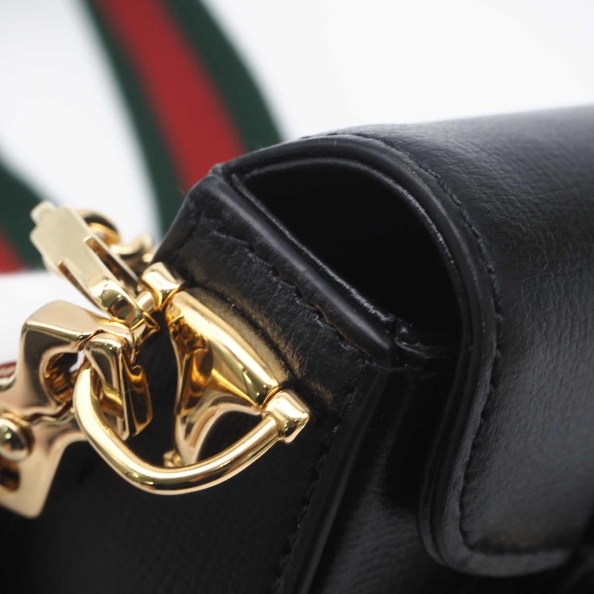 Gucci Horsebit Black Leather Canvas Shoulder Bag (Pre-Owned)