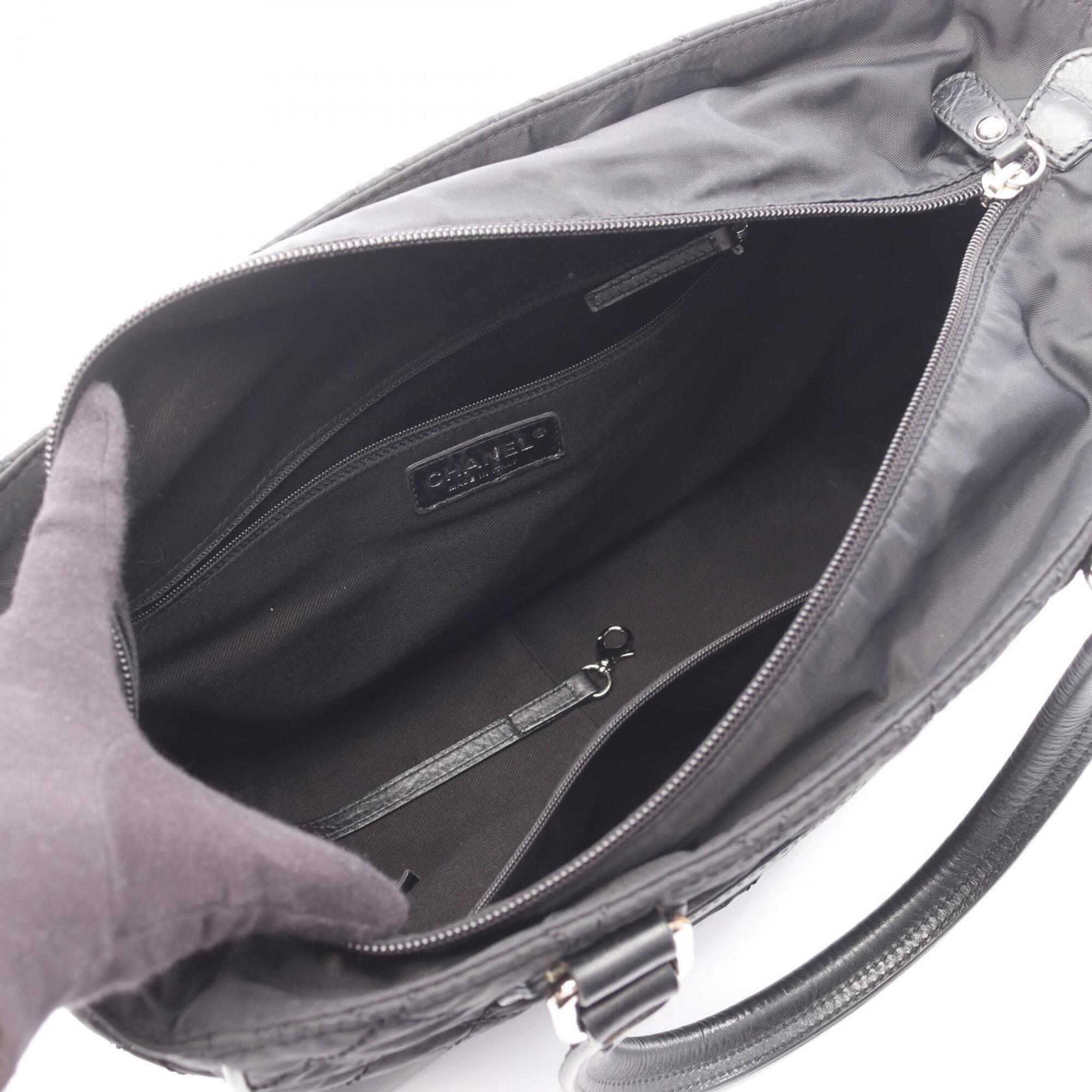 Chanel Black Nylon Leather Handbag Tote Bag (Pre-Owned)