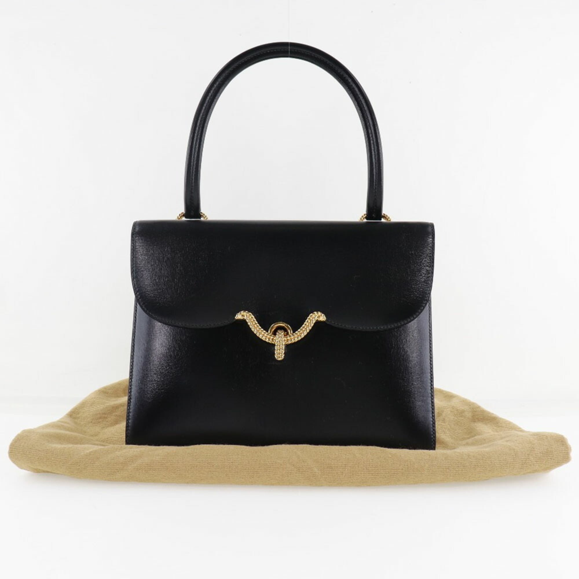 Hermes Black Box Calf Leather Handbag (Pre-Owned)