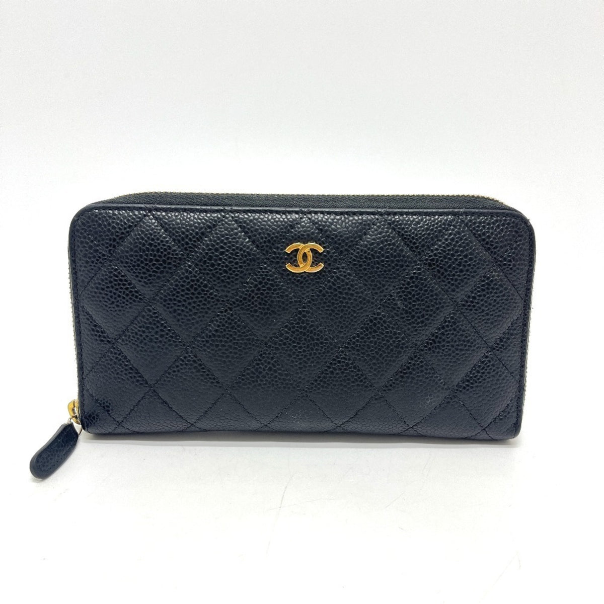Chanel Black Grained Calfskin Long Wallet (Bi-Fold) (Pre-Owned)