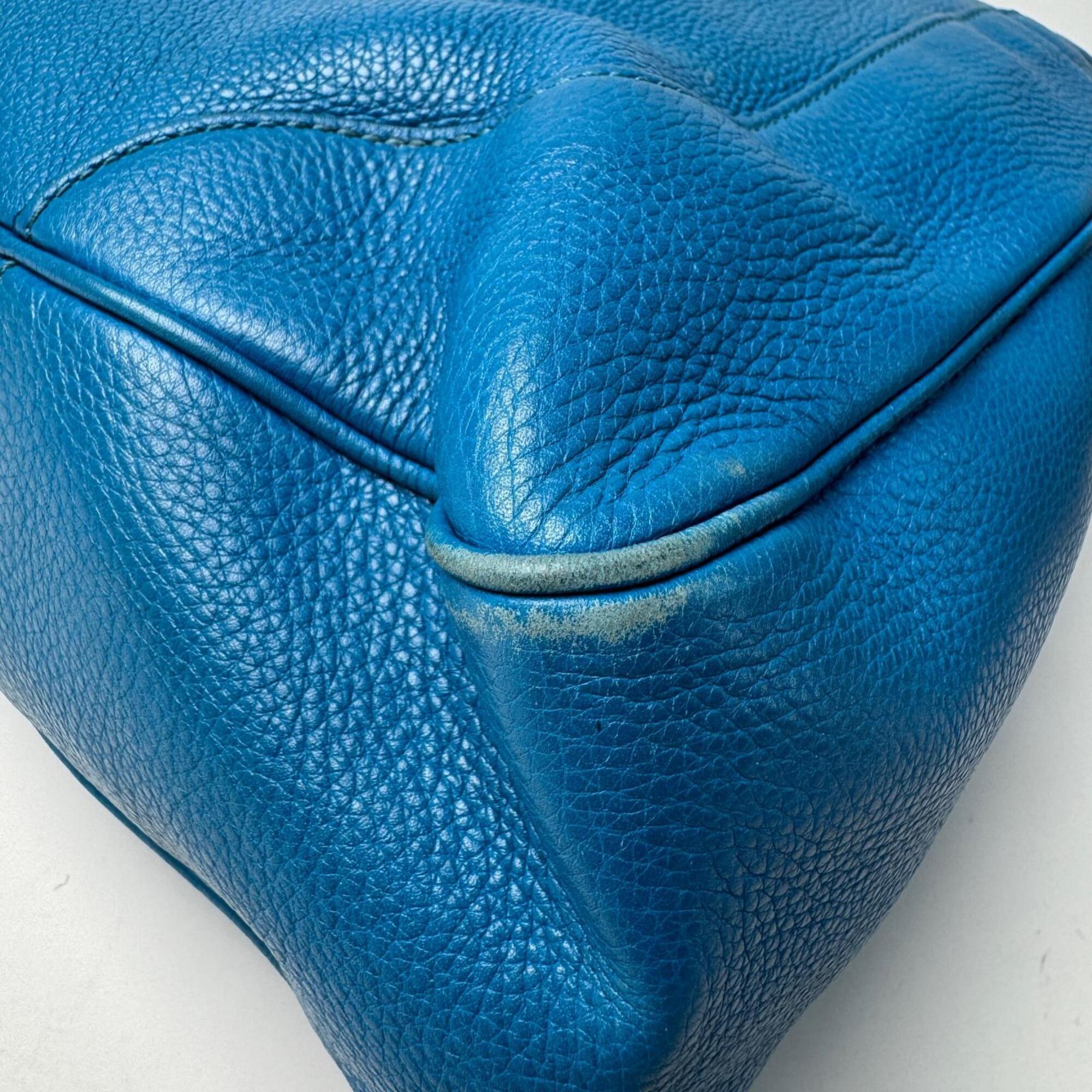 Gucci Blue Leather Bamboo Handbag Shoulder Bag (Pre-Owned)