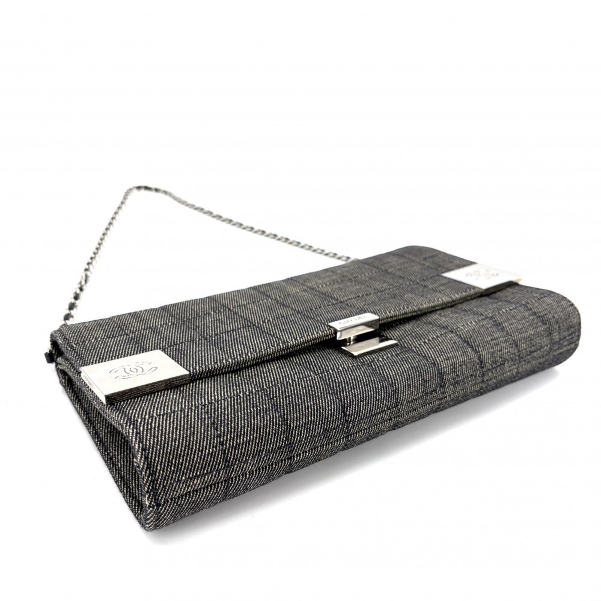 Chanel Gray Denim Handbag Shoulder Bag (Pre-Owned)