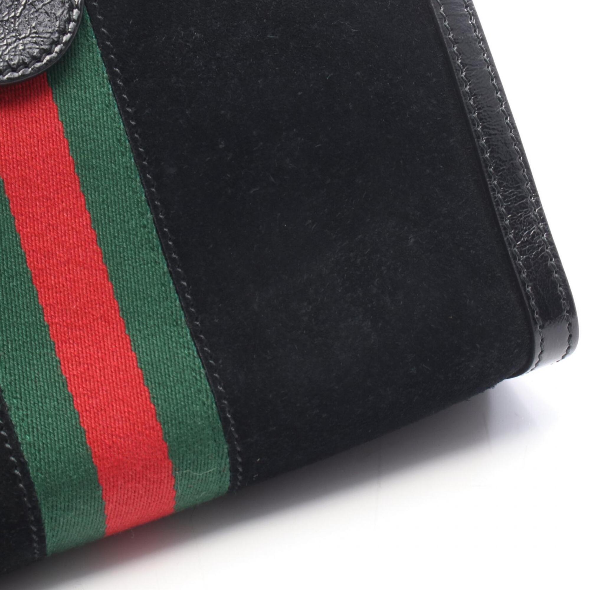 Gucci Black Green Red Color Suede Leather Handbag Shoulder Bag (Pre-Owned)