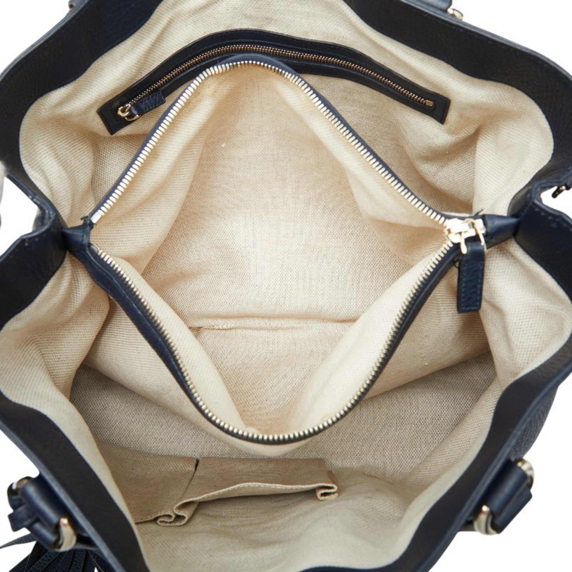 Gucci Navy Leather Shoulder Bag Tote Bag (Pre-Owned)