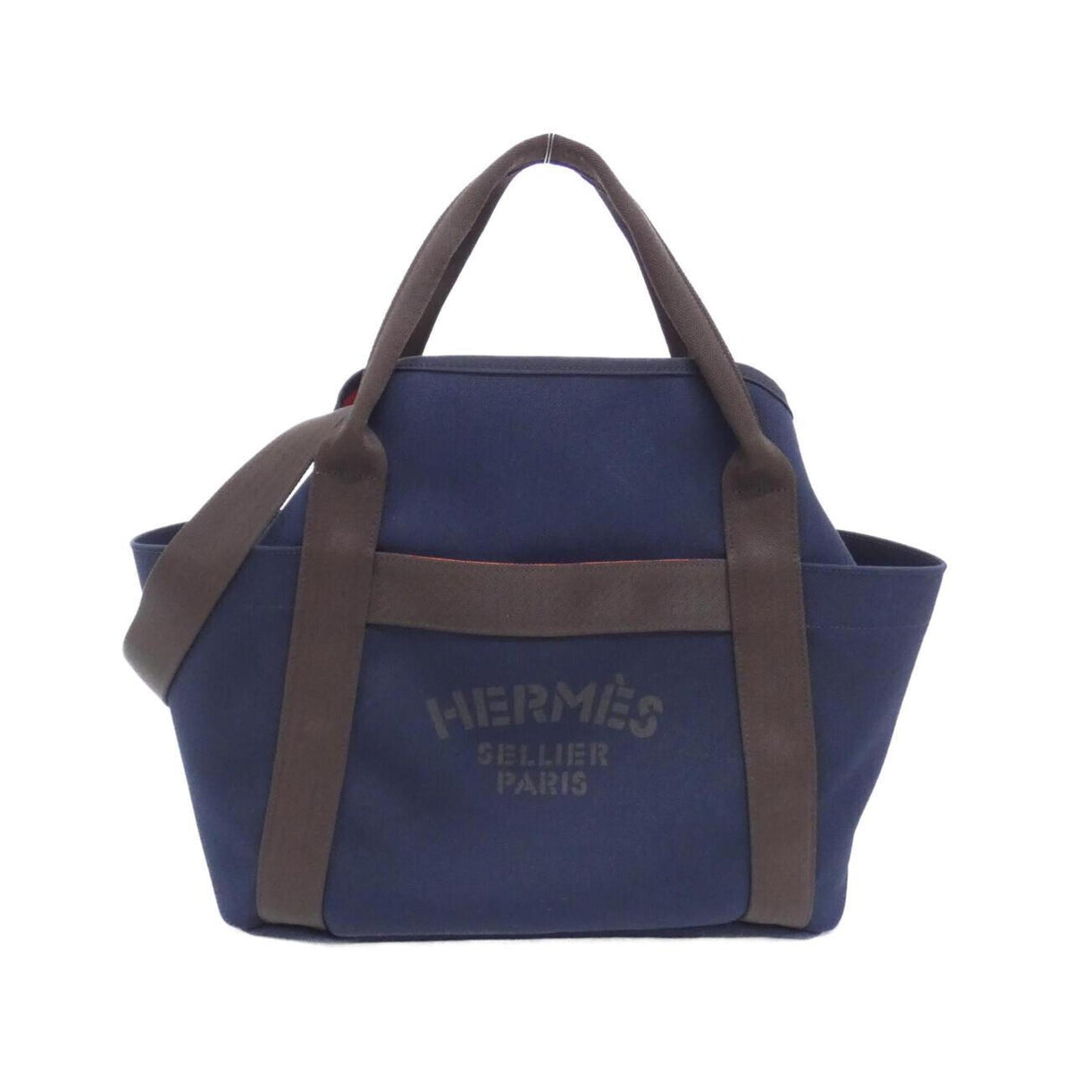 Hermes Blue Feu Navy Canvas Handbag (Pre-Owned)